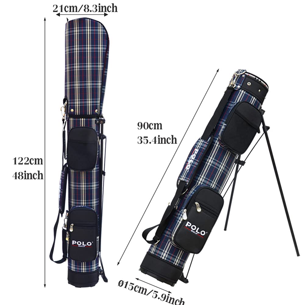 Lightweight Portable Golf Stand Bag with Shoulder Strap - Holds 8-9 Clubs - Blue Plaid Design (2.4kg) - Perfect for Sunday Golf Outings & Travel