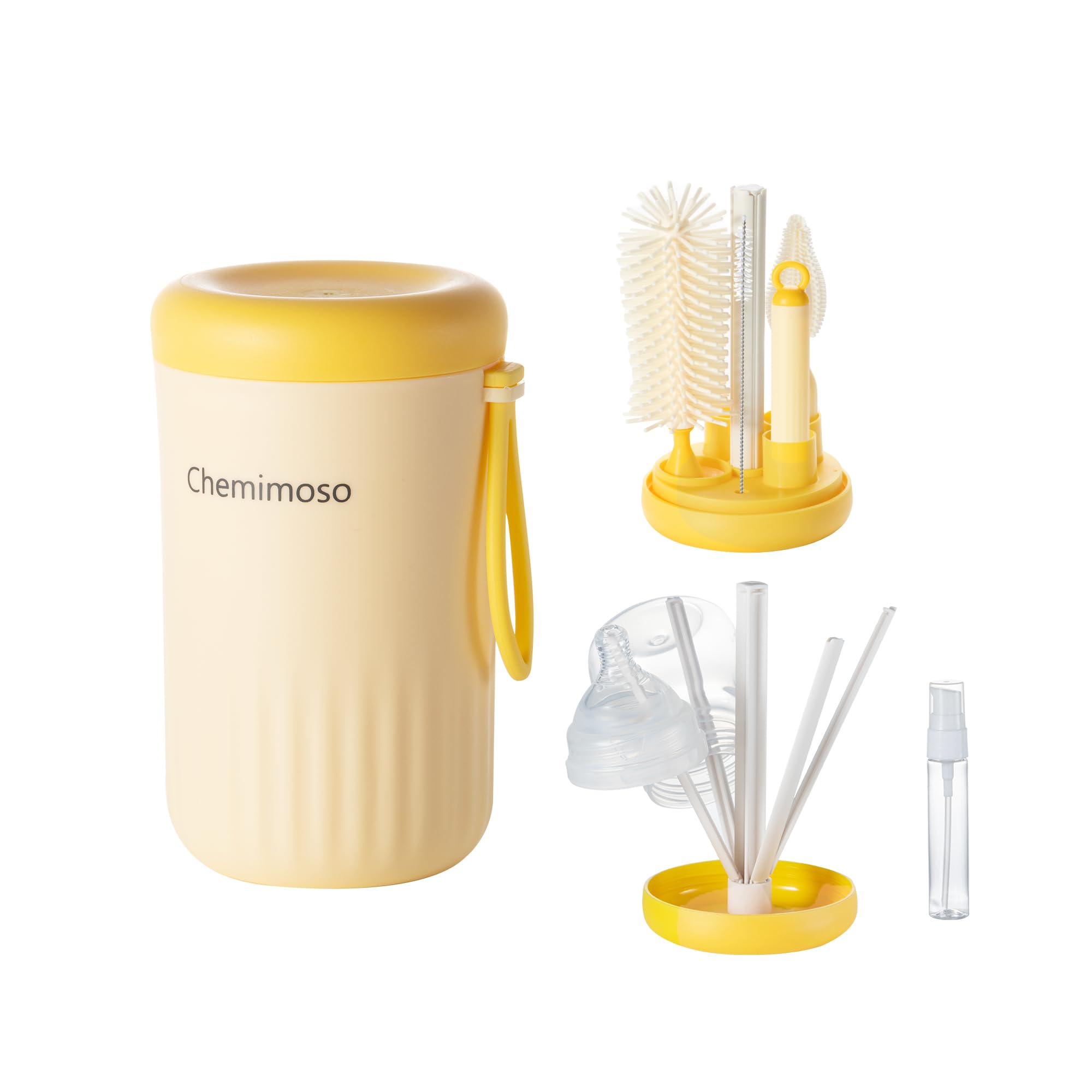 Foldable Silicone Baby Bottle Cleaning Brush Set with Drying Rack - Travel-Friendly Essential for Outdoor, Camping & Baby Care - BPA-Free, Compact & Portable (Yellow) - Perfect for Traveling, Hiking, and On-the-Go Parents