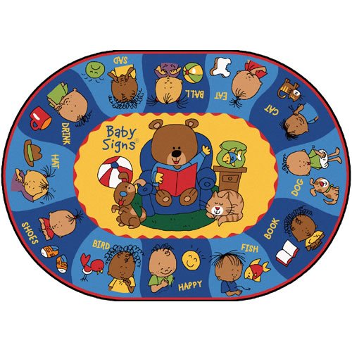 Bilingual ASL Learning Carpet for Kids - 6ft 9in x 9ft 5in Oval Educational Rug with Sign Language Alphabet | Playroom, Classroom & Homeschool Decor | Multi-Color Interactive Floor Mat