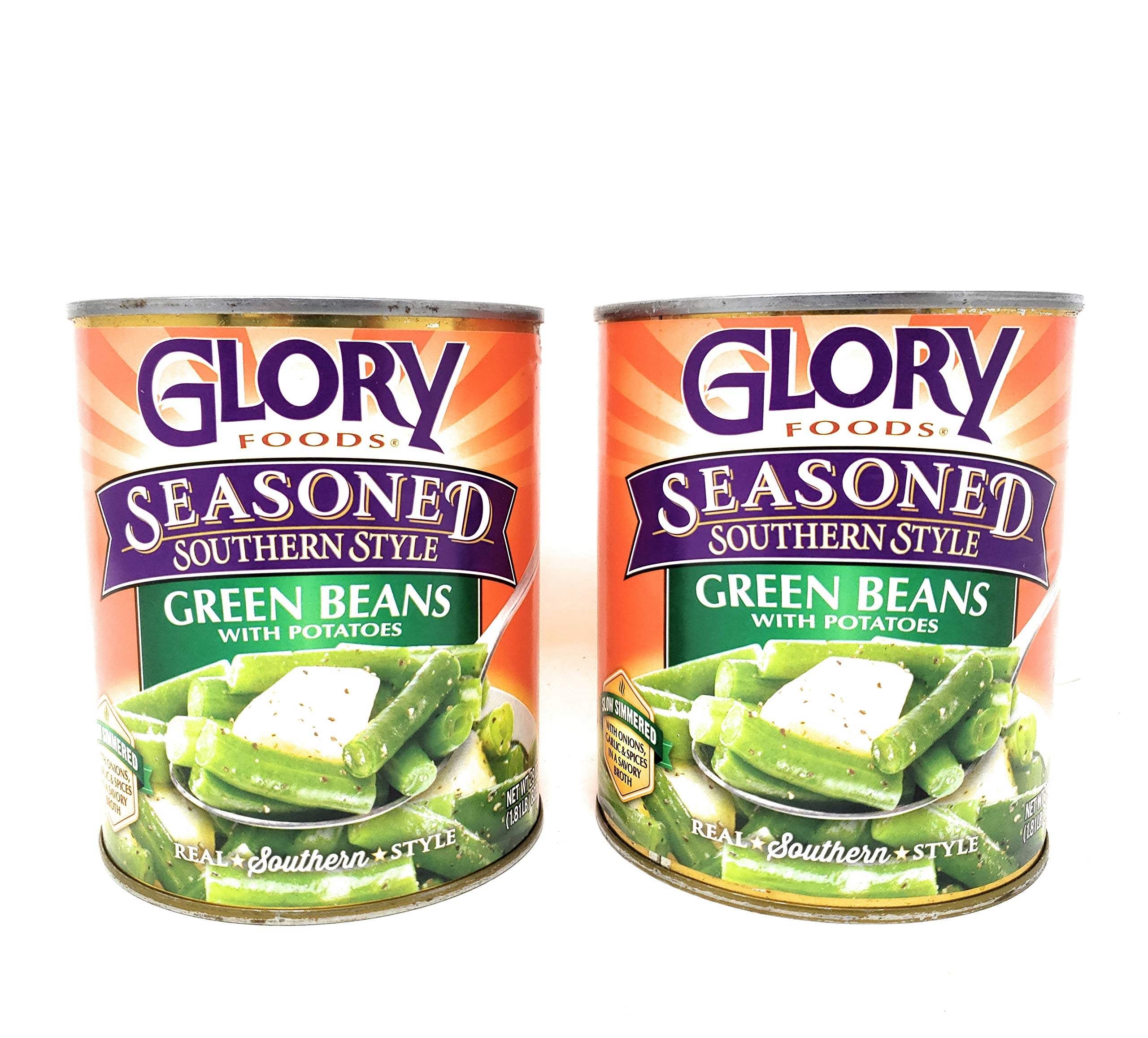 Glory Foods Seasoned Southern Style Green Beans with Potatoes - 2 Pack (58oz Total) | Canned Vegetables for Southern Cooking, Quick Meals & Camping Food