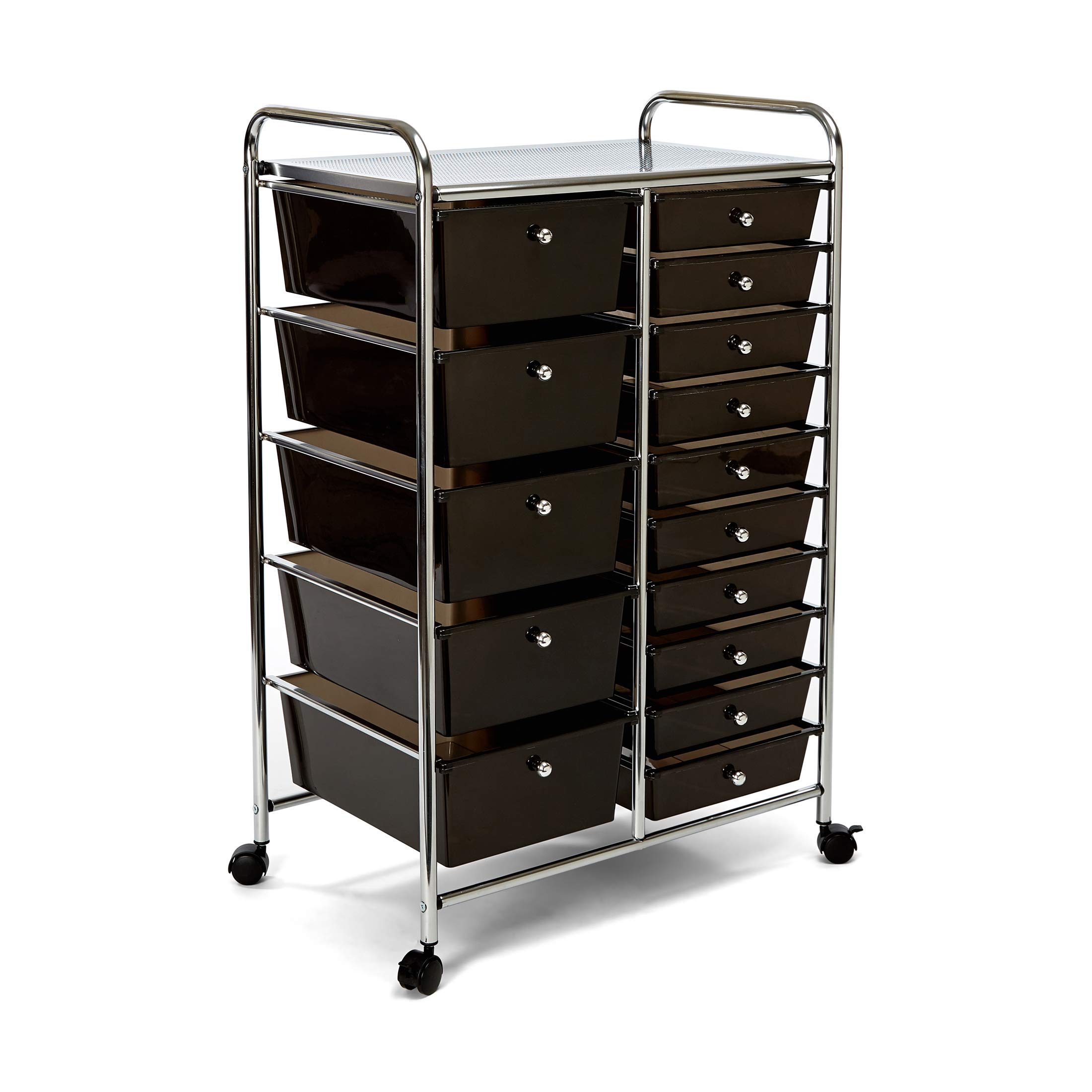 Seville Classics 15-Drawer Multipurpose Mobile Rolling Utility Storage Organizer Cart - Translucent Black | Perfect for Office, Craft Room, Garage & Home Organization