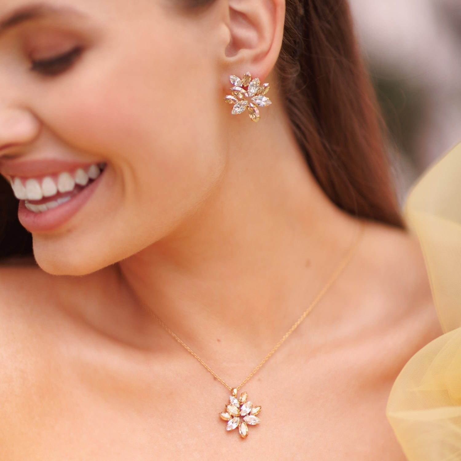 Elegant Melia Crystal Earcuff in Golden Shadow - Stylish Non-Pierced Ear Cuff for Women, Perfect for Parties, Weddings & Evening Events