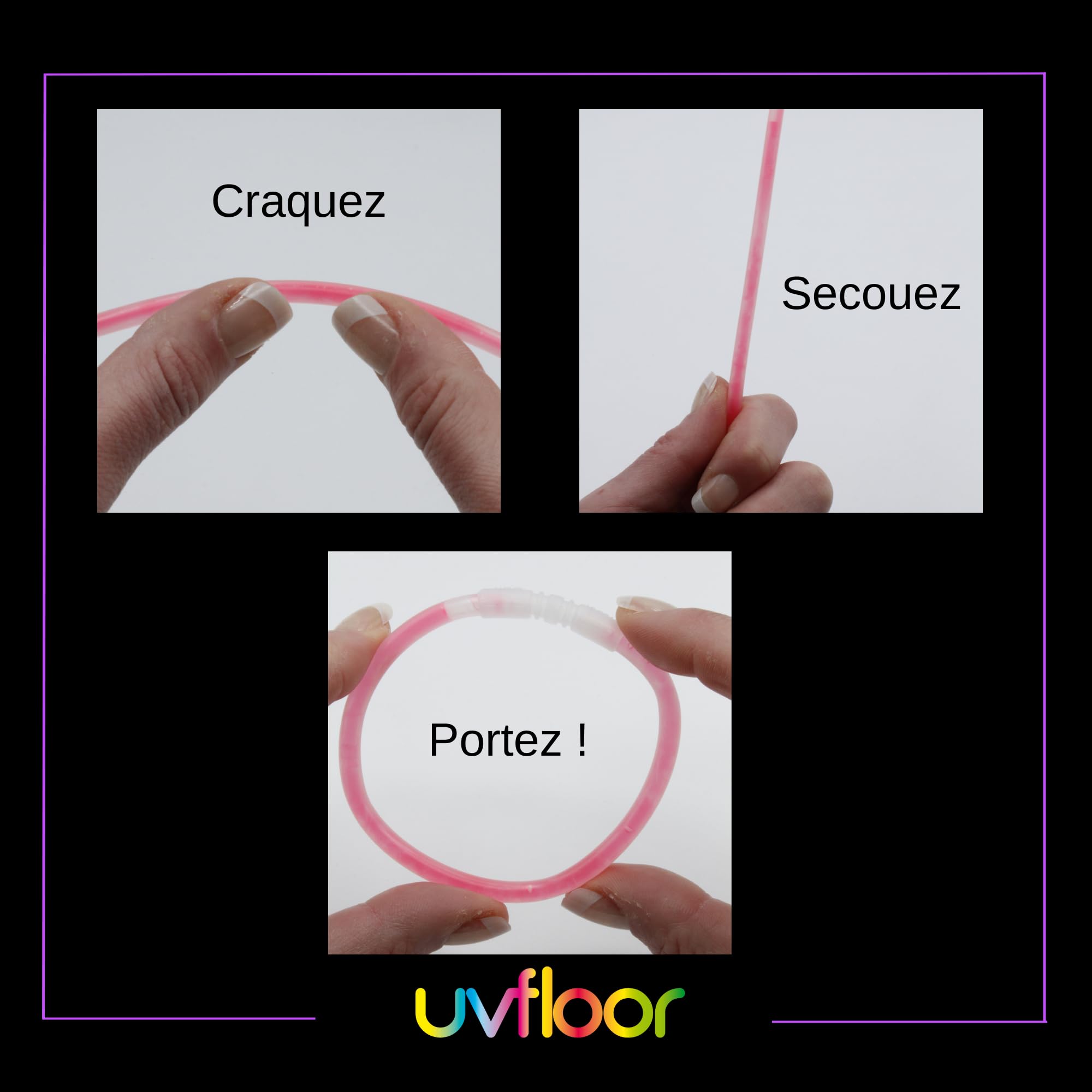 UV Floor 8717662460067 Adjustable Glow in The Dark Bracelets - Pink, Pack of 12 | Perfect for Parties, Concerts, Raves & Nighttime Events