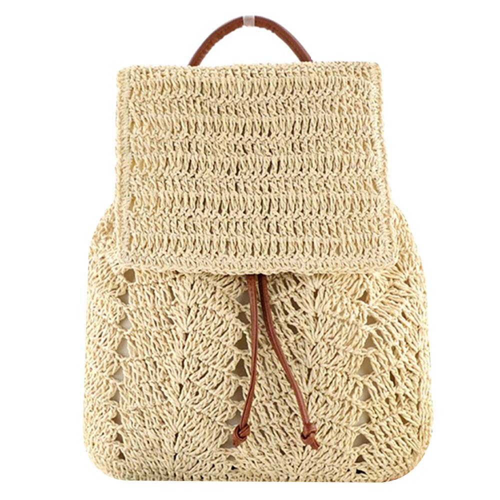 ZLM BAG US Handwoven Straw Backpack for Women - Bohemian Beach Bag with Drawstring Closure, Lightweight Casual Daypack for Travel, Picnic, and Summer Outings