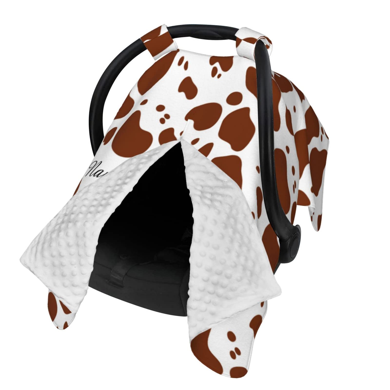 Personalized Brown Cow Print Baby Car Seat Canopy with Name - Custom Multi-Use Blanket for Boys & Girls - Soft Minky Nursing Cover for Strollers & Newborns - Perfect for Breastfeeding, Travel & Outdoor Protection