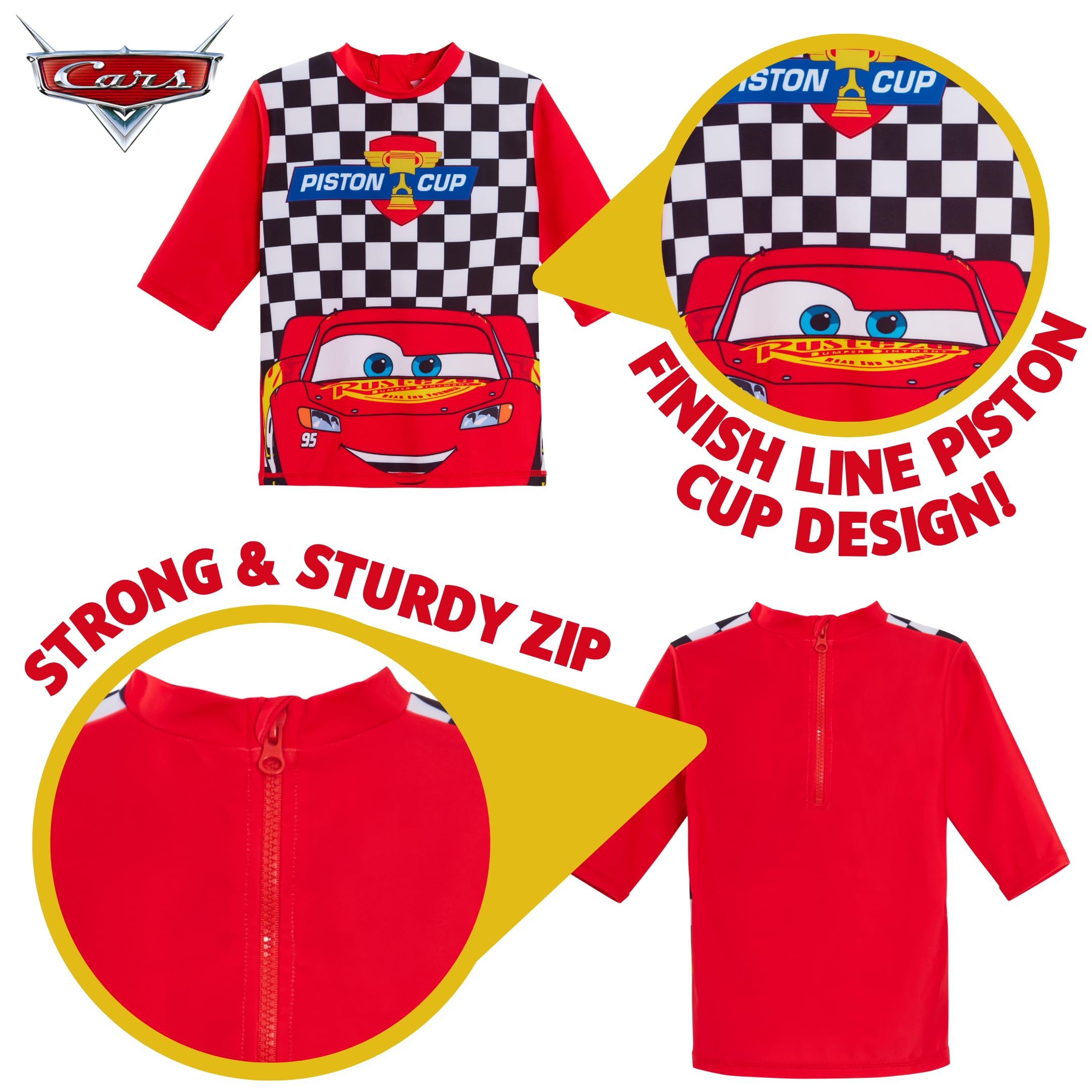 Lightning McQueen Boys 2-Piece Swim Set - Quick-Dry Rash Guard & Board Shorts for Kids - Perfect for Swimming, Surfing & Beach Play