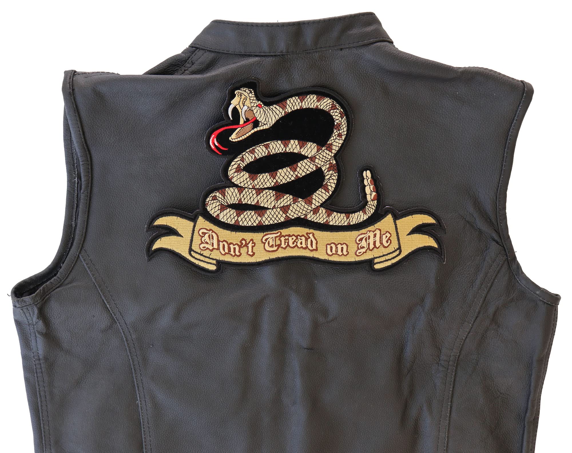 Don't Tread on Me Snake Patch - Large Patriotic Embroidered Iron-On Patch for Jackets, Hats & Bags - American Flag Military Style Badge for Veterans, Bikers & Outdoor Enthusiasts