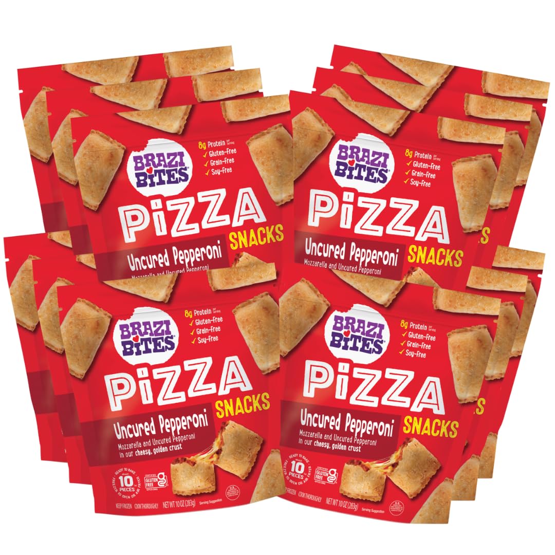 Brazi Bites Gluten-Free Pepperoni Pizza Snacks - Healthy Frozen Snack, Grain-Free, Soy-Free, No Artificial Ingredients or Preservatives - 10 oz Pouches (12-Pack) - Perfect for School Lunches, Movie Nights & Quick Appetizers