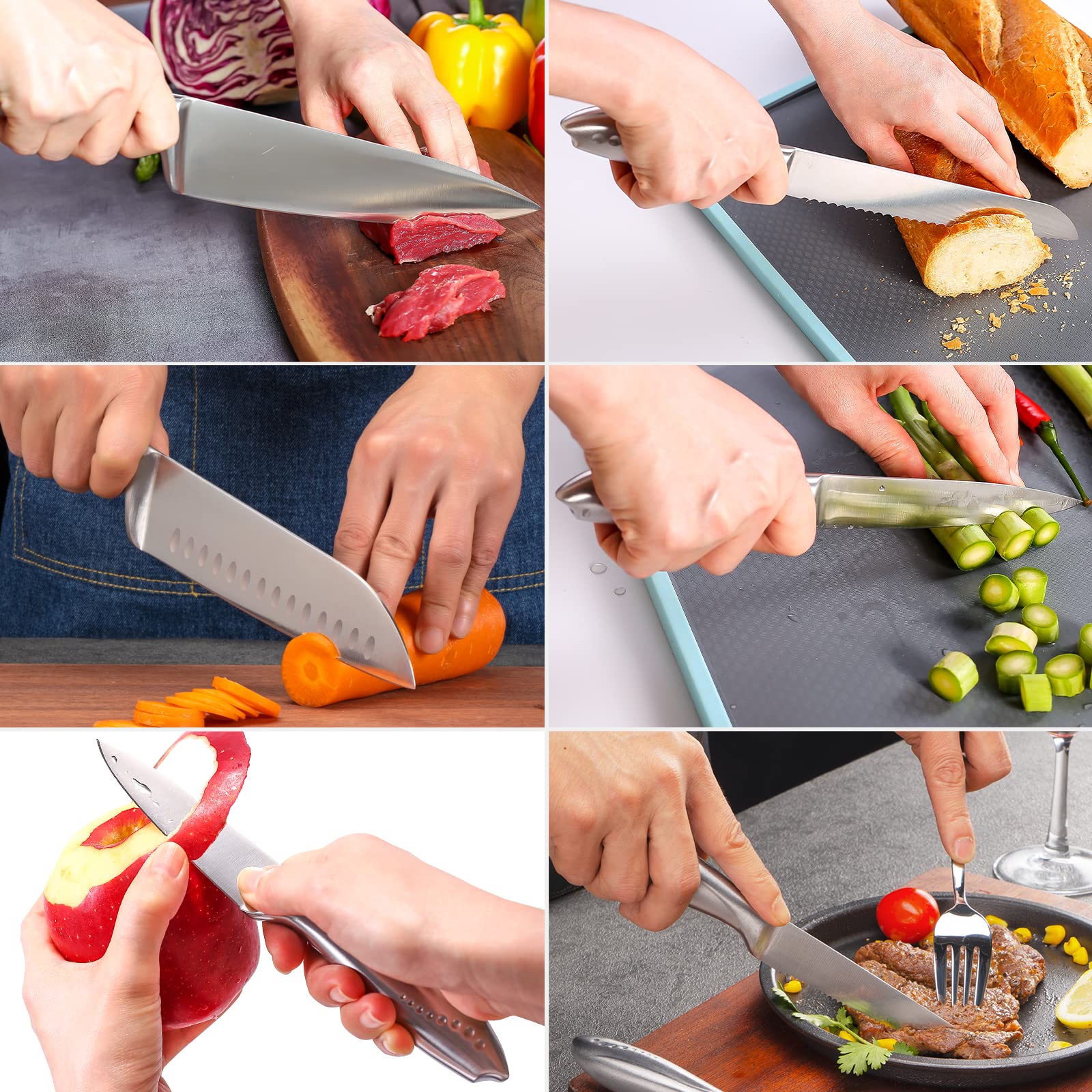 WELLSTAR 14-Piece German Stainless Steel Knife Set with Wooden Block - Ultra Sharp Kitchen Knives, Durable All Stainless Steel Handle, Includes Chef Knife, Scissors & Built-in Sharpener - Perfect for Home Cooking, Professional Chefs & Gift Giving