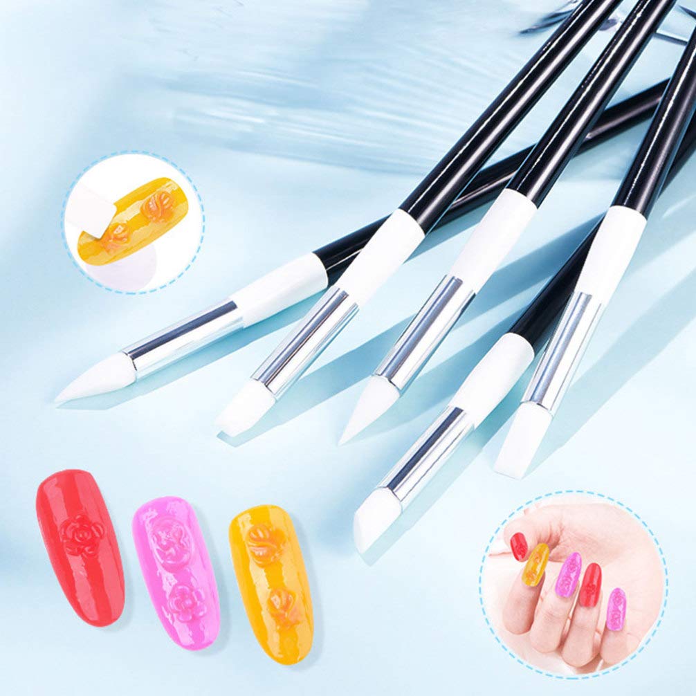 5pcs Nail Art Brush Set - Silicone Polymer Clay Tools & Nail Polish Carving Pens for Professional Manicure - Perfect for Nail Painting, Acrylic Nail Design, and DIY Nail Art at Home or Salon