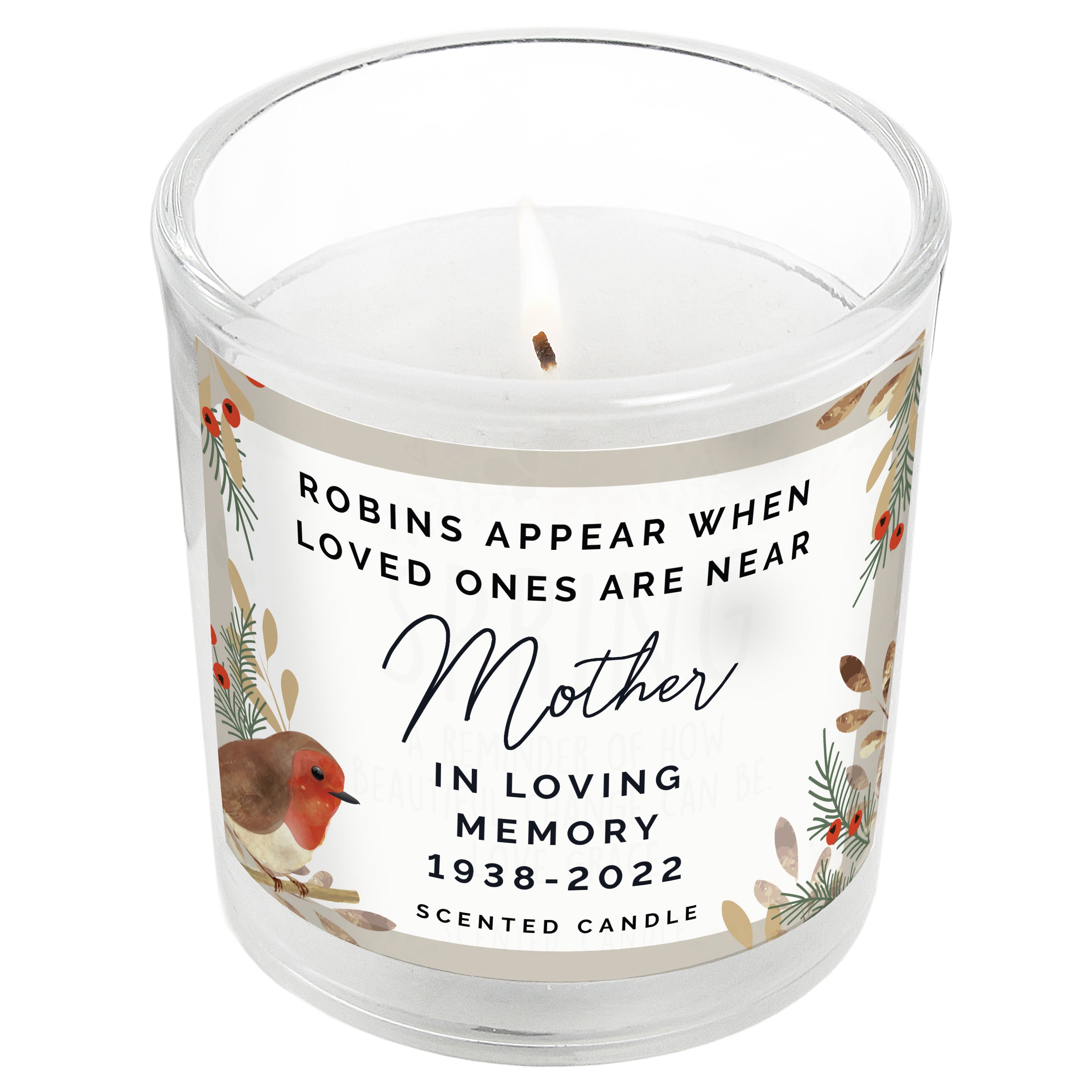 Personalized Robins Memorial Scented Jar Candle - Handmade Soy Wax Candle for Sympathy Gifts, Remembrance, Home Decor & Healing Spaces