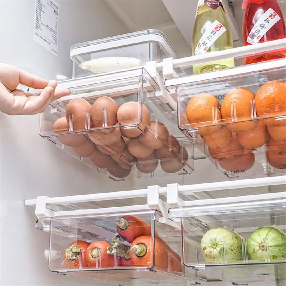 YekouMax Fridge Drawer Organizer - Clear Refrigerator Storage Bins with Handles, Under Shelf Organizer for Food & Drinks (Medium, 1 Pack) - Perfect for Kitchen, Pantry, and Small Appliance Organization