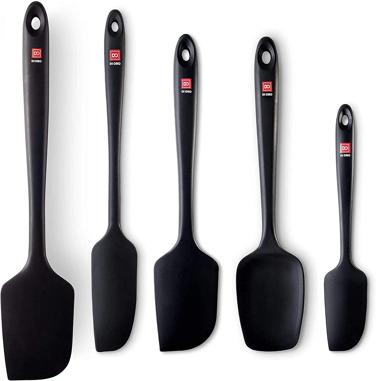 DI ORO 5-Piece Silicone Spatula Set - Nonstick Cookware Safe, Heat-Resistant Up to 600°F, Premium Rubber Kitchen Utensils for Mixing, Scraping & Stirring - Ideal for Baking, Cooking & Food Prep (Black)