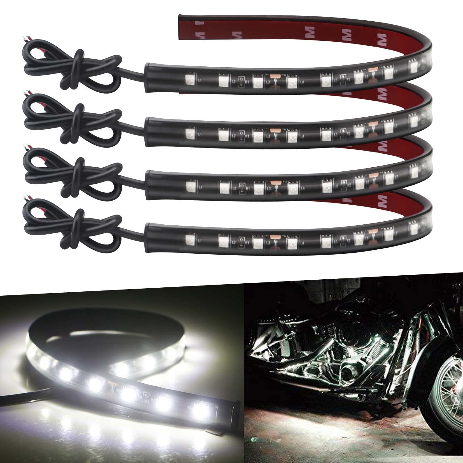 Keiurot 12V LED Light Strip 32CM - Waterproof 5050 18SMD LED Strip Lights for Cars, Motorcycles, Golf Carts, Marine Boats (Interior & Exterior Use) - Bright White Light, Pack of 4 - Perfect for Accent Lighting, Underbody Glow, and Vehicle Customization