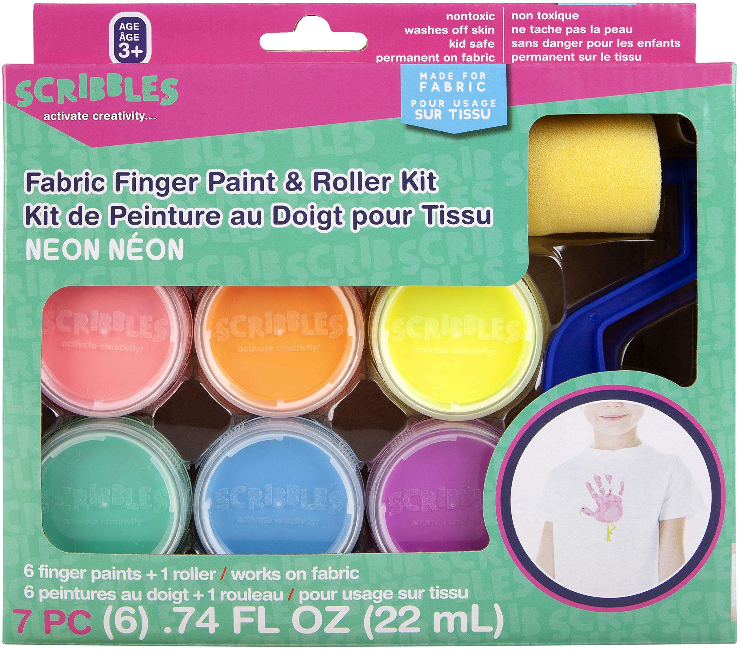 **Scribbles Paint & Roller Kit for Kids - Non-Toxic, Washable Finger Paint Set (7-Piece, Neon Colors) - Perfect for Arts & Crafts, DIY Projects, and Creative Play**
