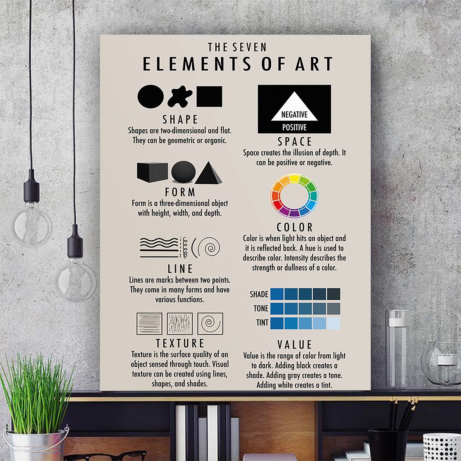 Elements of Art Study Framed Canvas Wall Art - Ready to Hang Educational Poster for Home & Office Decor (24x36 Inches) - Perfect for Classrooms, Living Rooms & Creative Spaces