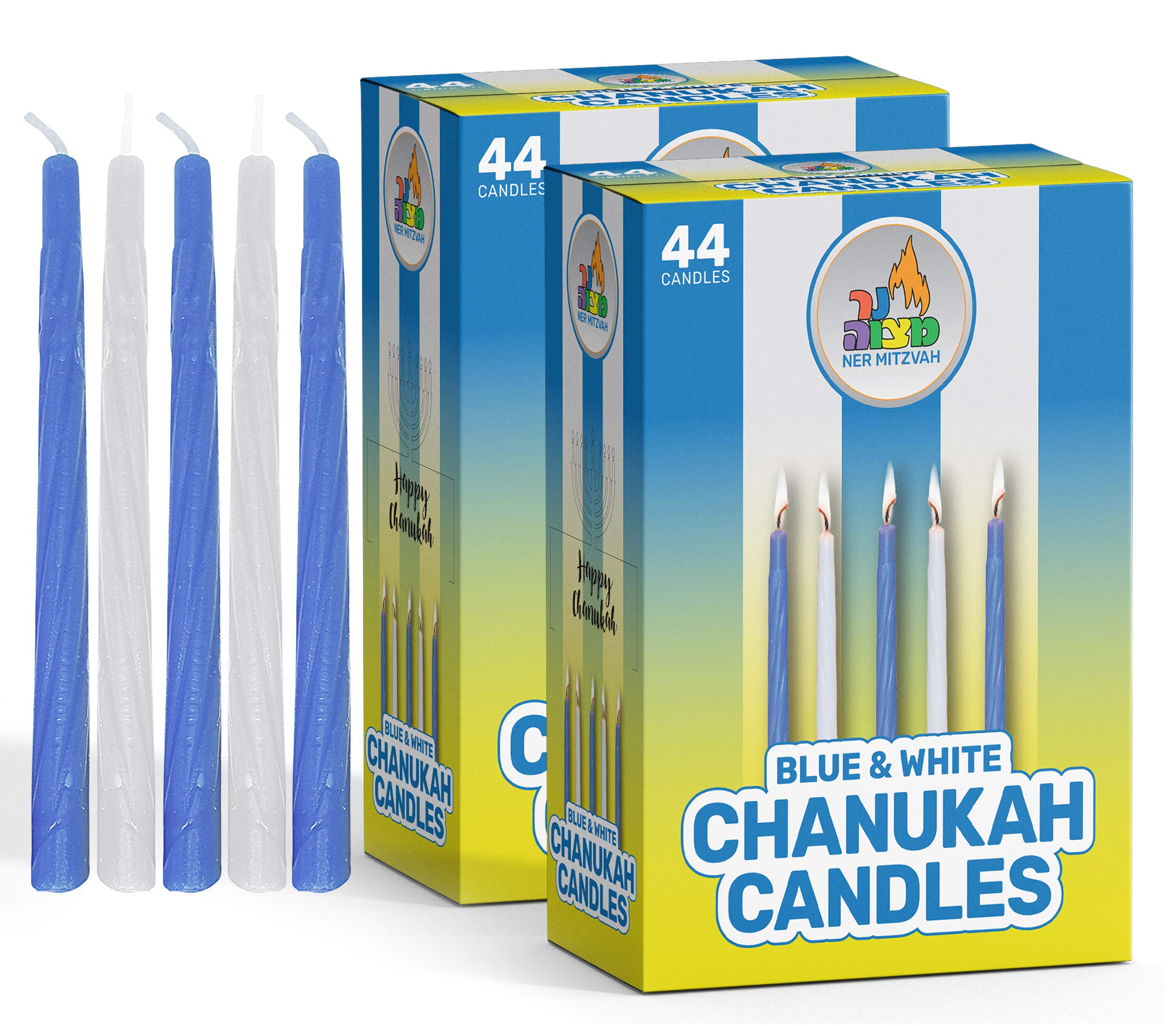 Premium Blue & White Hanukkah Candles - 44-Piece Set for All 8 Nights (Pack of 2) - High-Quality Beeswax Chanukah Candles for Menorah Lighting & Jewish Holiday Decorations