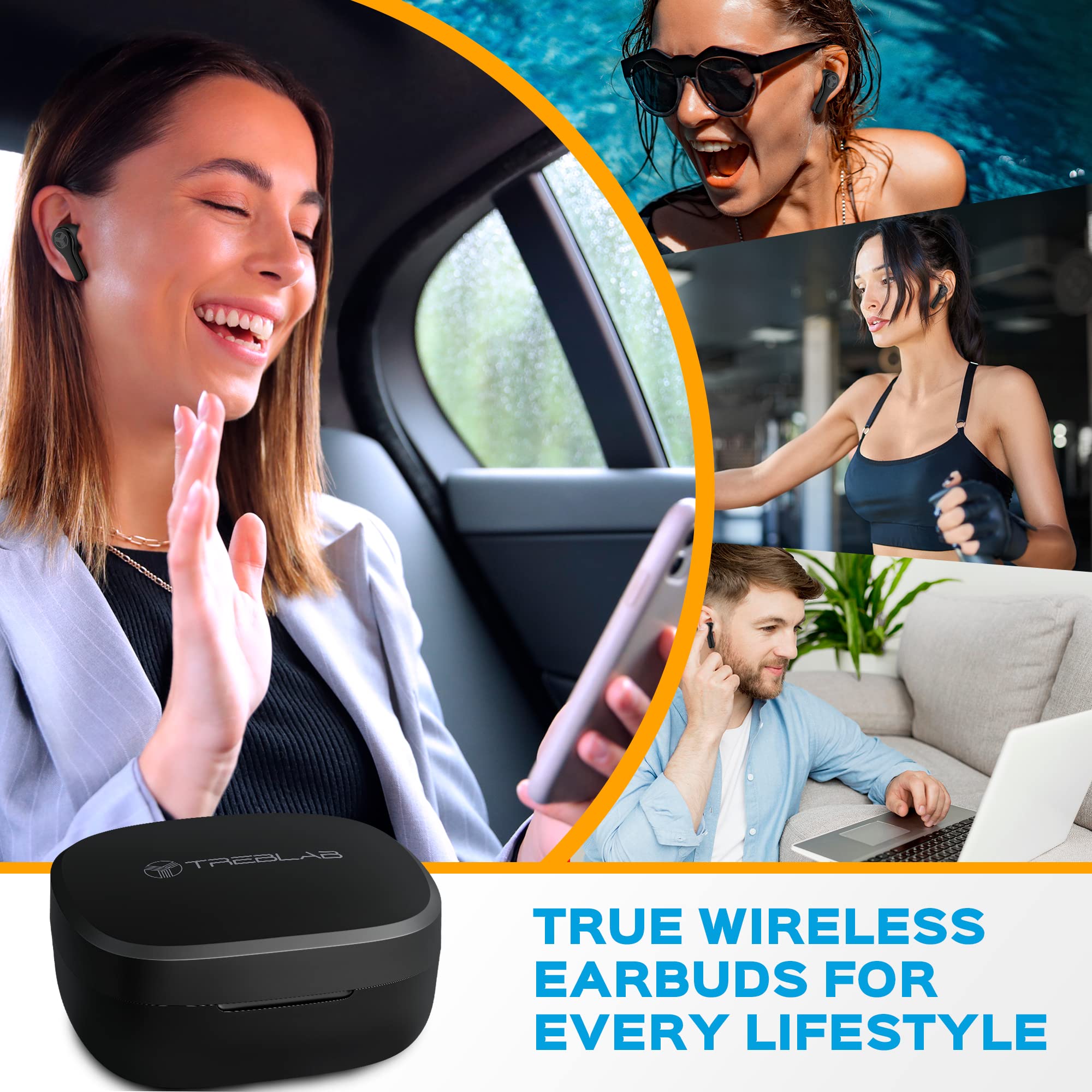 TREBLAB WX8 Wireless Earbuds - IPX8 Waterproof Bluetooth 5.1 Headphones with 28H Playtime, Touch Control & Noise Isolation, Wireless Charging Case & USB-C Port (Renewed) - Perfect for Gym, Running, Travel & Workouts