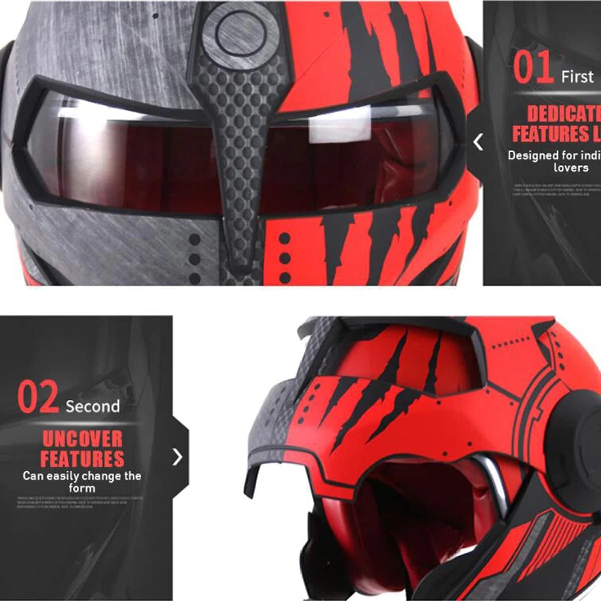 Predator Motorcycle Helmet DOT Certified - Full Face Flip Open for Riding & Cosplay