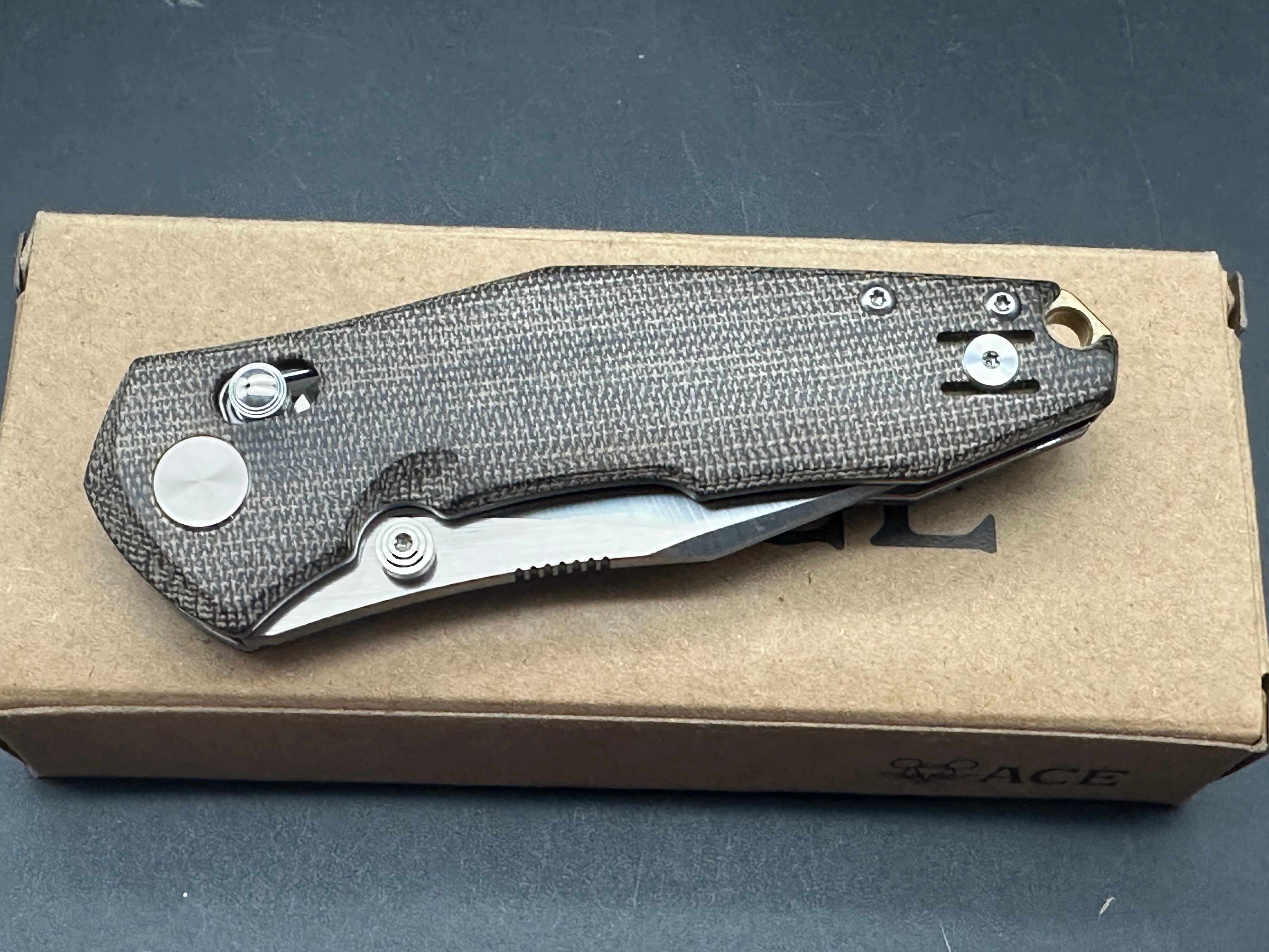 GiantMouse ACE Nazca Folding Knife - Stonewashed M390 Blade, Green Canvas Micarta Handle - EDC, Outdoor, Camping, Survival Gear