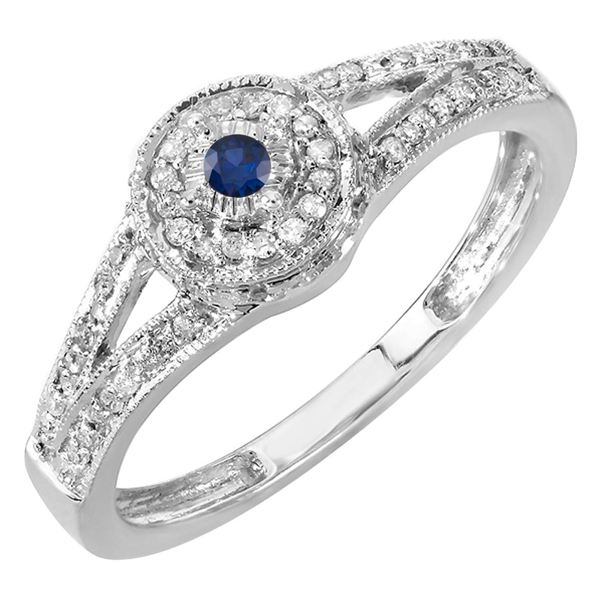 Stunning Round Blue Sapphire & White Diamond Halo Engagement Ring for Women - Sterling Silver Split Shank Design | Perfect for Proposals, Anniversaries & Special Occasions