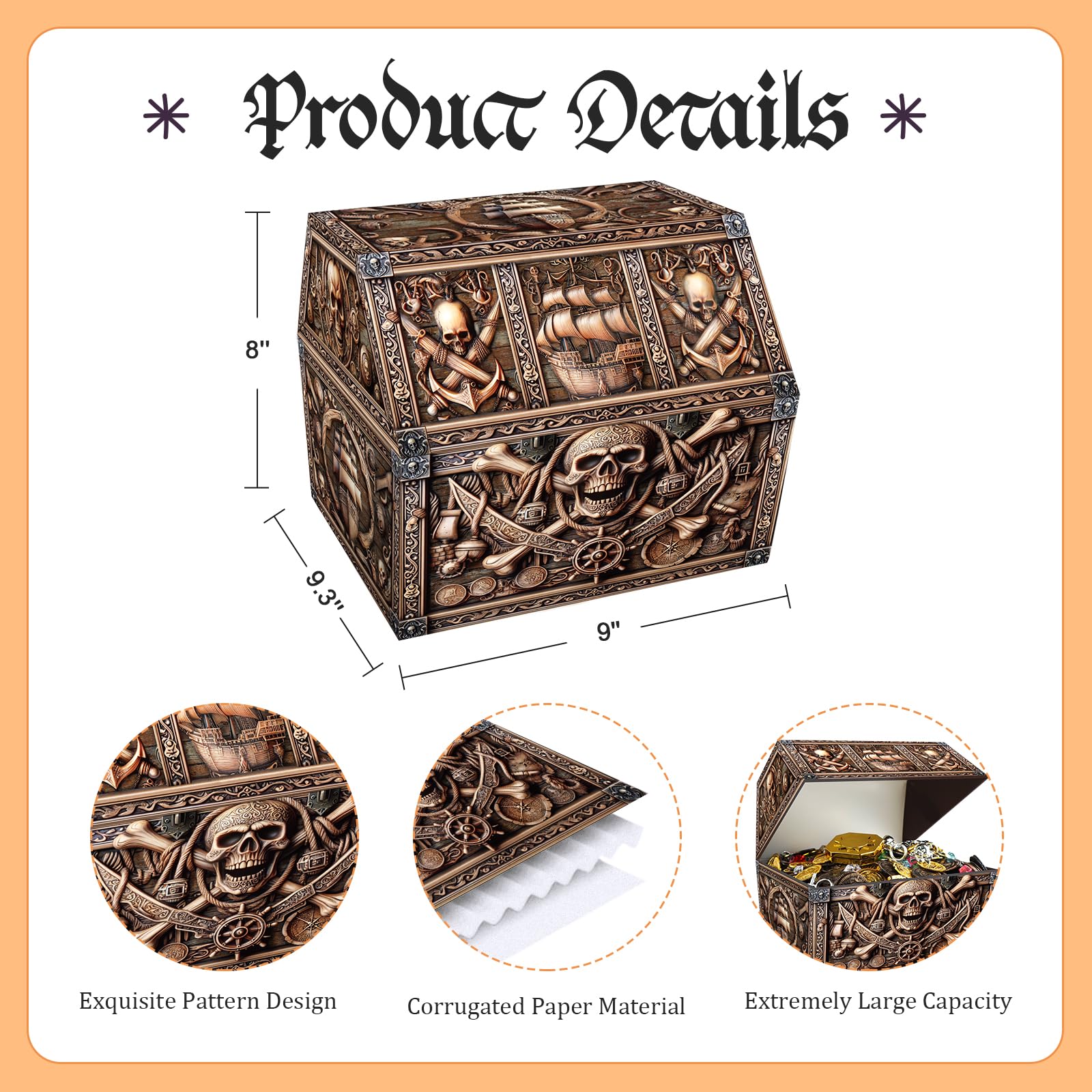 PETCEE Large Skull Treasure Box for Classroom Rewards & Storage - 9x9.3x8 Inch Keepsake Chest for Students, Perfect for Christmas Gifts, School Prizes, and Toy Organization - Ideal for Classroom Decor, Reward Systems, and Kids' Treasure Hunts