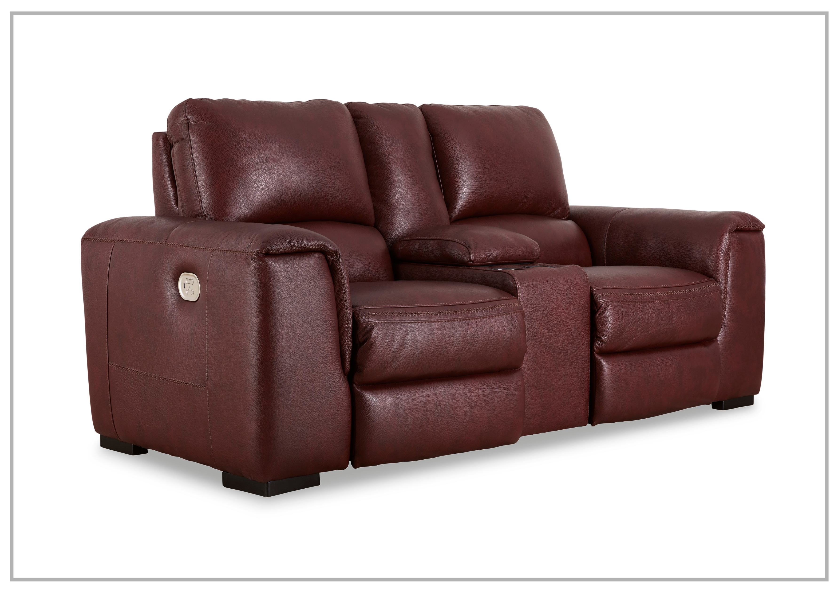 Adriano Dual Power Leather Reclining Loveseat with Console - Modern PU Leather Sofa with USB Charging & Cup Holders - Perfect for Living Room, Home Theater & Small Spaces