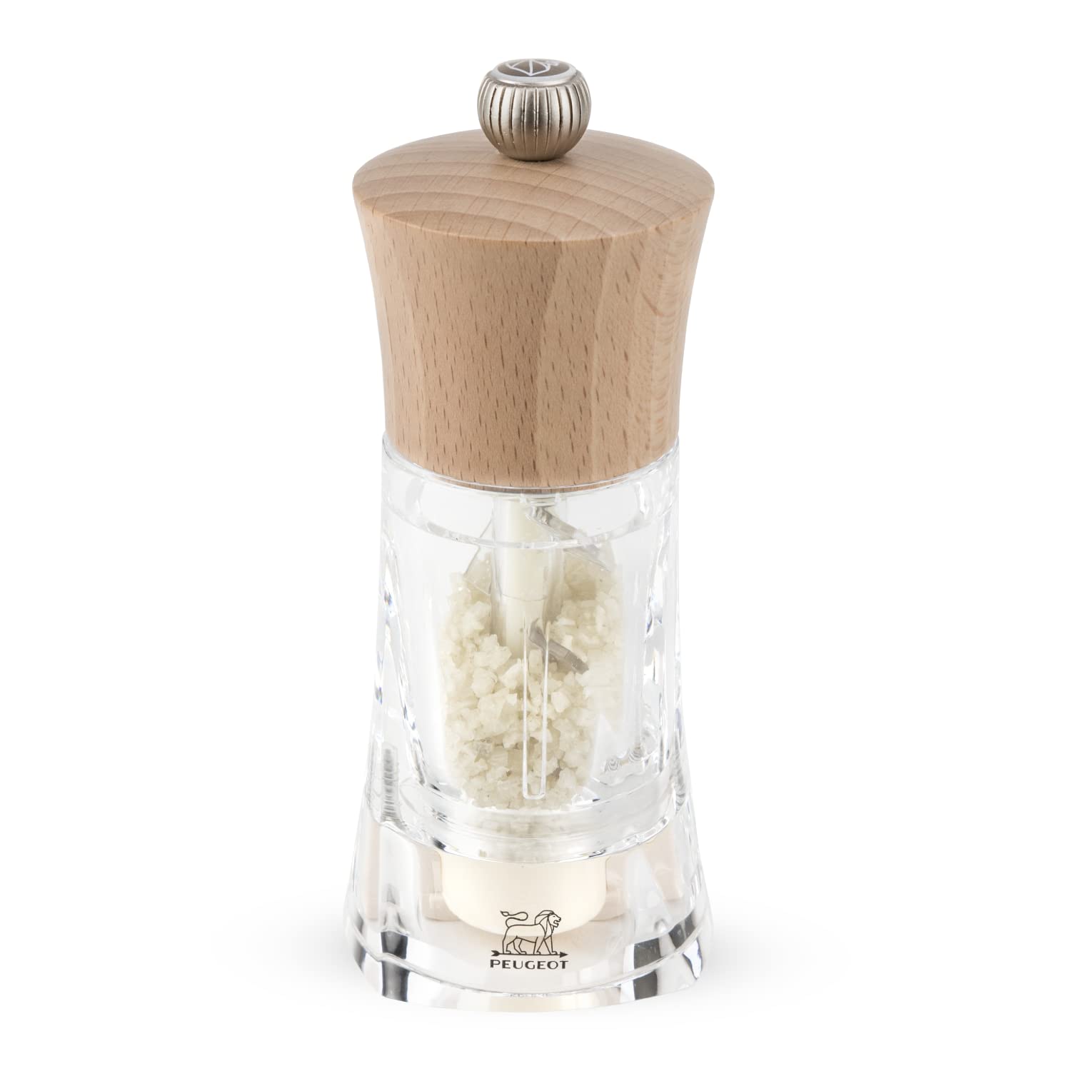 Premium Oleron Manual Wet Salt Grinder - Patented Clear Acrylic & Beechwood Sea Salt Mill - 5.5 Inch Kitchen Tool for Gourmet Cooking, Baking, and Tabletop Seasoning