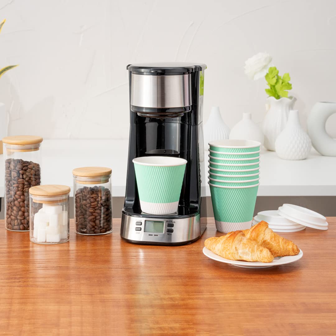 8oz Disposable Paper Coffee Cups - 25 Pack Leakproof Ripple Wall Hot Cups, Eco-Friendly Recyclable Light Green Insulated Paper Cups - Perfect for Coffee Shops, Offices, and Home Use (Lids Sold Separately)