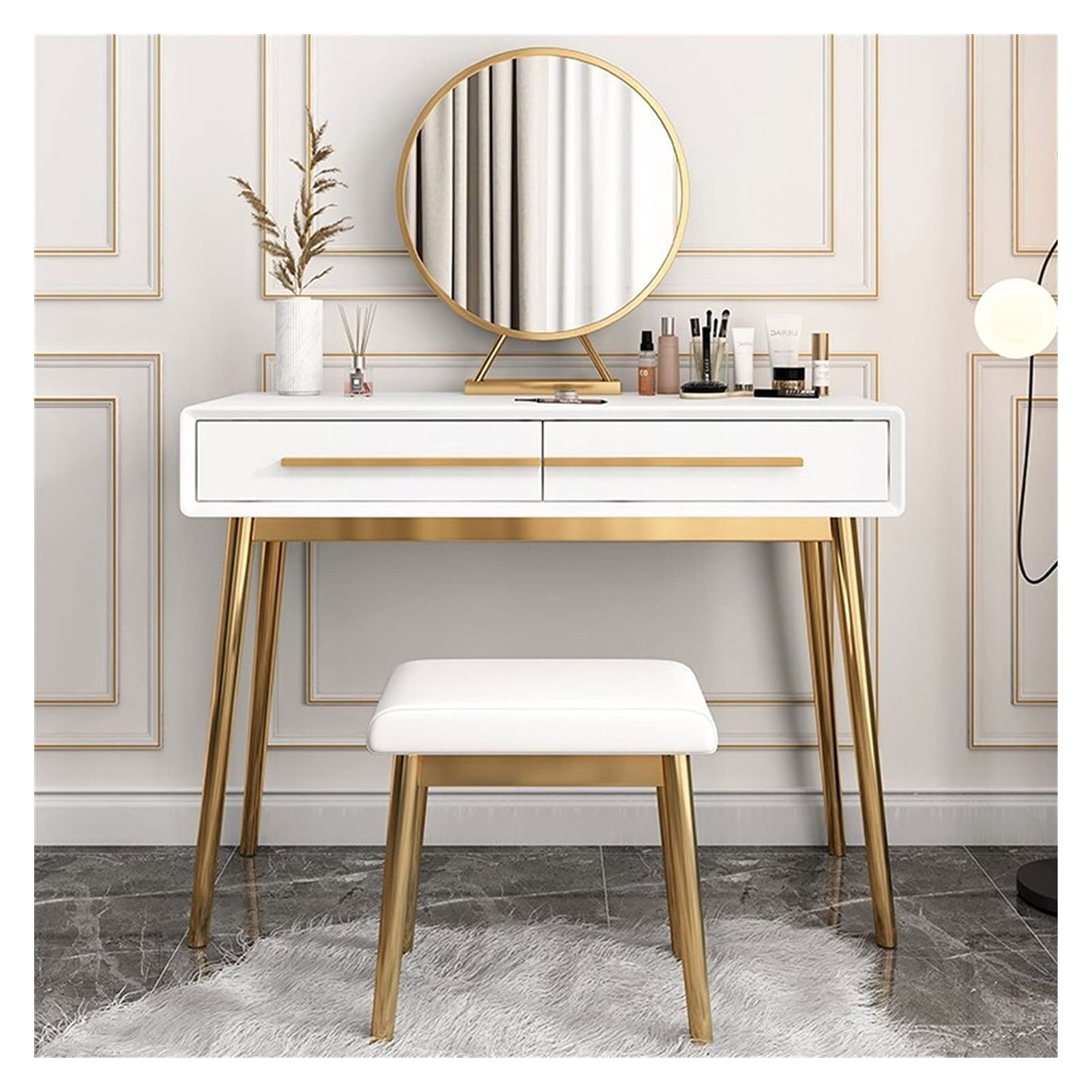 TBUDAR White Vanity Set with LED Lighted Mirror & Makeup Stool - Compact Dressing Table for Small Bedrooms & Apartments, Perfect for Makeup Application, Skincare Routine & Home Decor