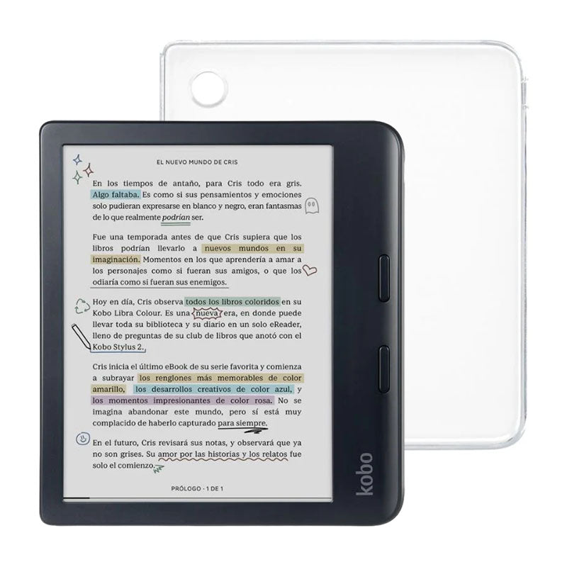 Kobo Libra Colour E-Reader - Black with Clear Transparent Case - Perfect for Reading eBooks, Magazines & Comics at Home or Traveling