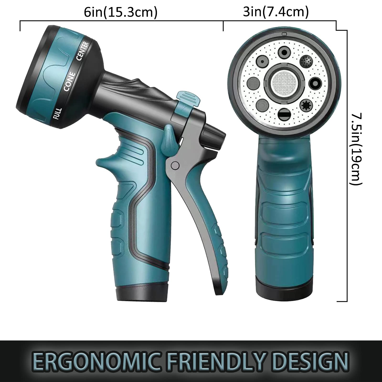 Upgraded Garden Hose Nozzle with 8 Adjustable Spray Patterns - Heavy Duty Water Hose Spray Nozzle for Plants, Car Washing, Pet Showering & Outdoor Cleaning (Blue) - Perfect for Lawn Care, Gardening and Home Maintenance