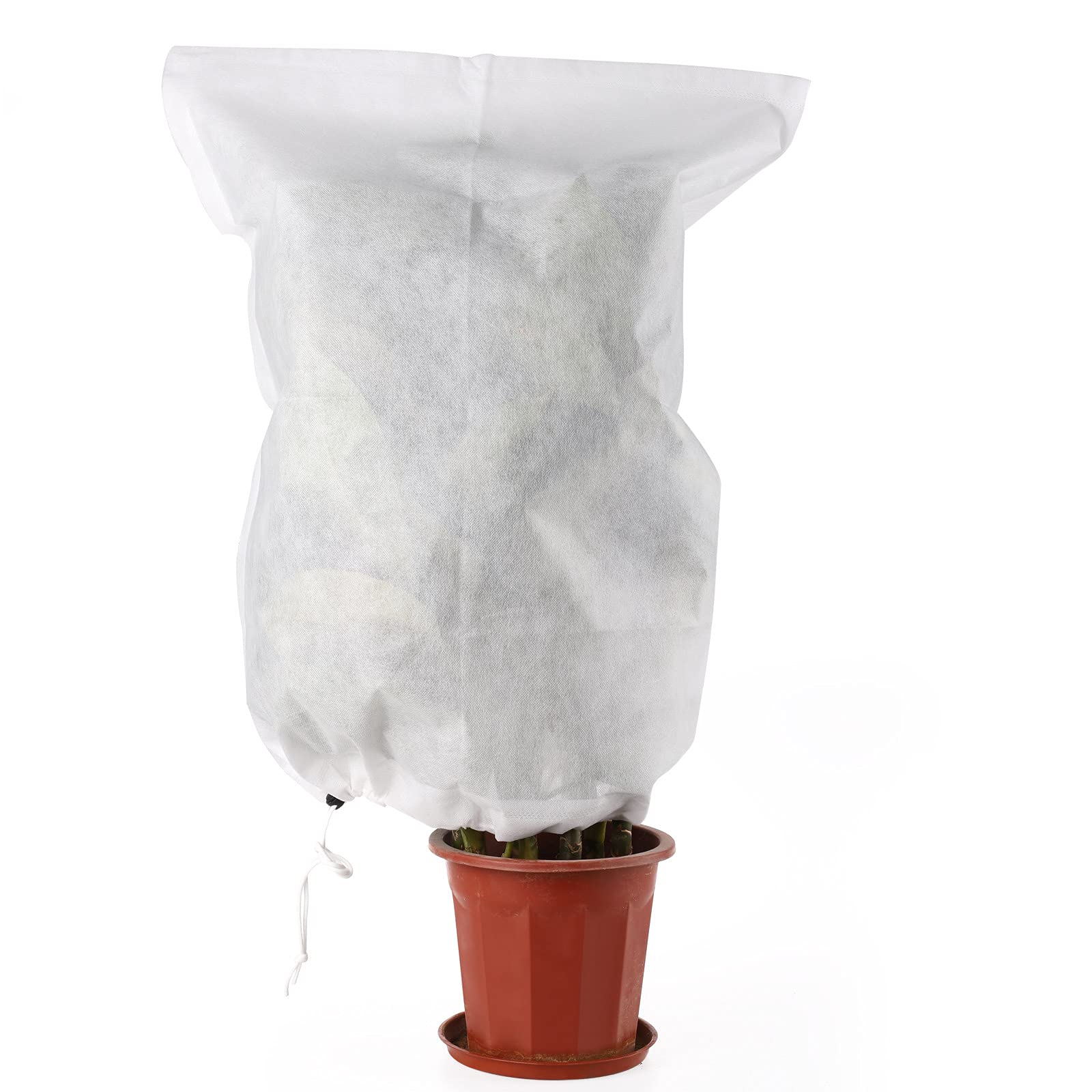 2 Pack Winter Plant Covers - Non-Woven Fabric Frost Protection Bags with Drawstring for Cold Weather, Freeze Prevention & Bird/Insect Control (White) - Ideal for Garden, Potted Plants & Outdoor Winter Protection