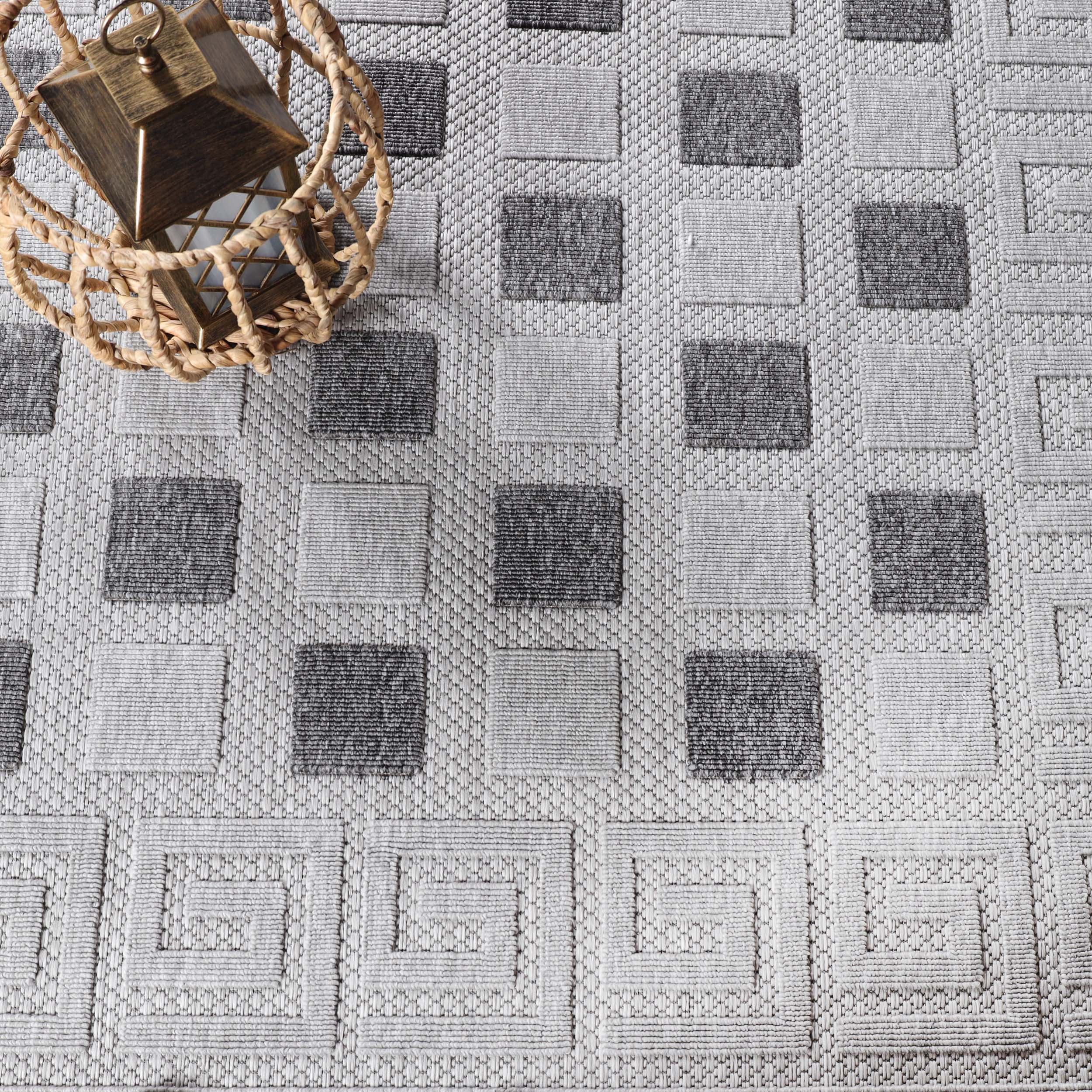 Modern Geometric Greek Key Pattern Rug - Non-Slip Indoor Outdoor Area Carpet for Living Room, Bedroom, Patio & Deck - Soft & Durable Home Decor