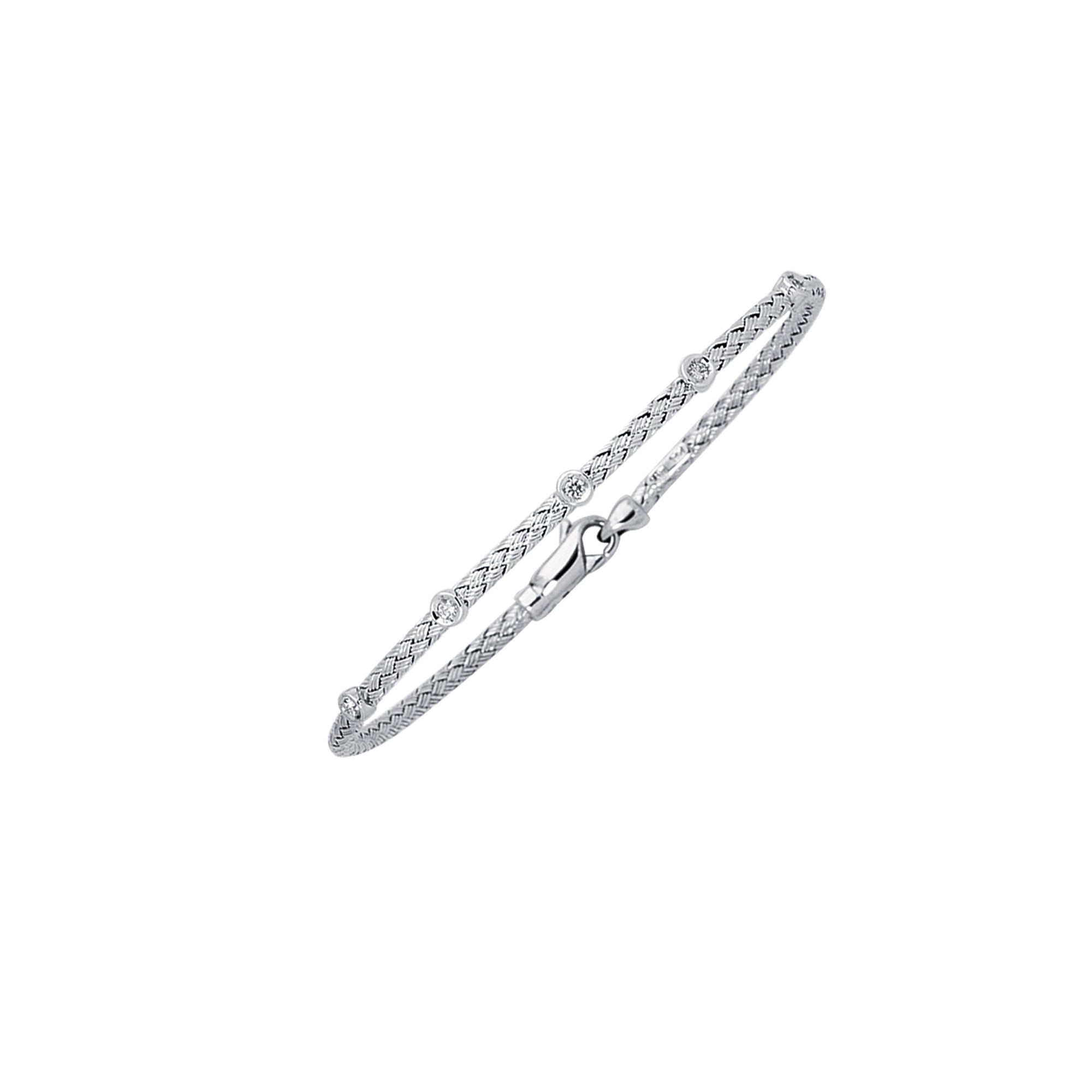 14K Gold 0.15ct Diamond Station Woven Bangle Bracelet for Women - Elegant Tennis Bracelet for Everyday Wear, Anniversary Gifts & Special Occasions
