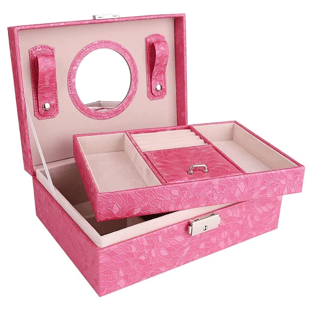 MZLXDEDIAN 2-Tier PU Leather Watch Storage Box with Lock & Glass Lid - Jewelry Organizer Display Case for Men & Women (Pink) - Perfect for Watch Collections, Jewelry Storage & Travel Accessories