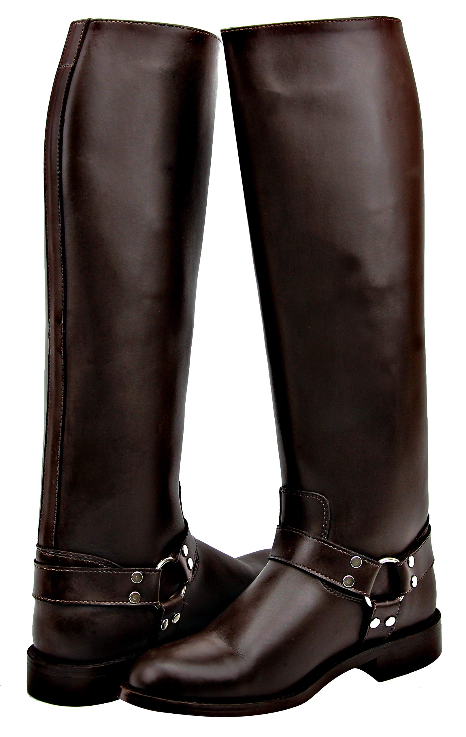 **Casper Men's Leather Motorcycle Riding Boots - Stylish Police Fashion Tall Boots in Brown | Perfect for Bikers, Police Officers & Outdoor Enthusiasts**