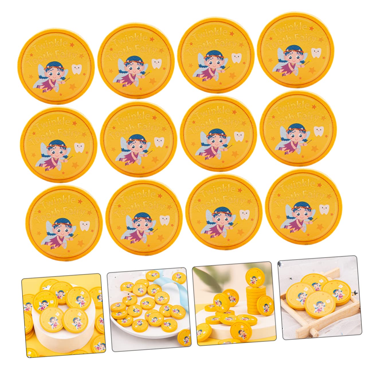 20pcs Wooden Tooth Fairy Medals - Golden Lost Teeth Reward for Kids - Perfect for Tooth Fairy Gifts, First Tooth Keepsake & Children's Dental Milestones