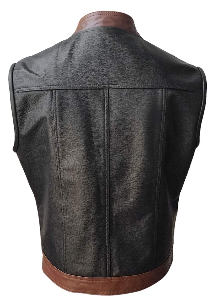 Men's Sexy Real Black & Brown Cow Leather Biker Vest Waistcoat - Stylish Motorcycle Jacket for Riding, Parties & Casual Wear