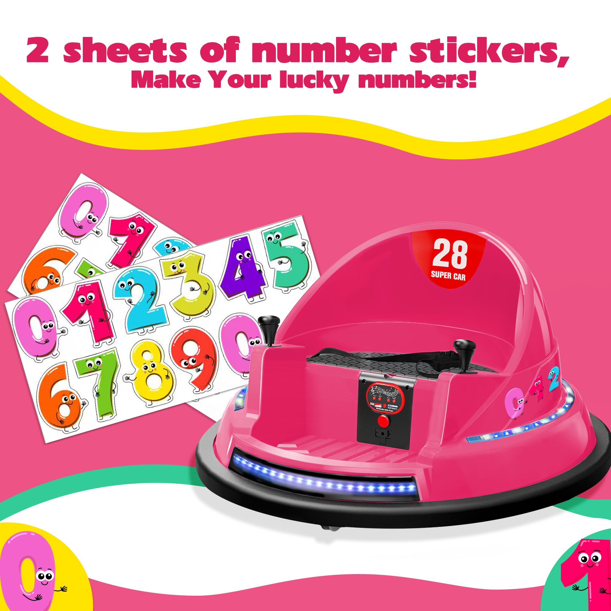 ROOMTEC 12V Kids Ride On Bumper Car with Remote Control - Safe & Certified Electric Toy Car for Toddlers 1-3 Years Old | Flashing LED Lights, Music & 360° Spin | Perfect Birthday Gift for Boys & Girls (Pink) - Indoor & Outdoor Play, Backyard Fun, Party Entertainment