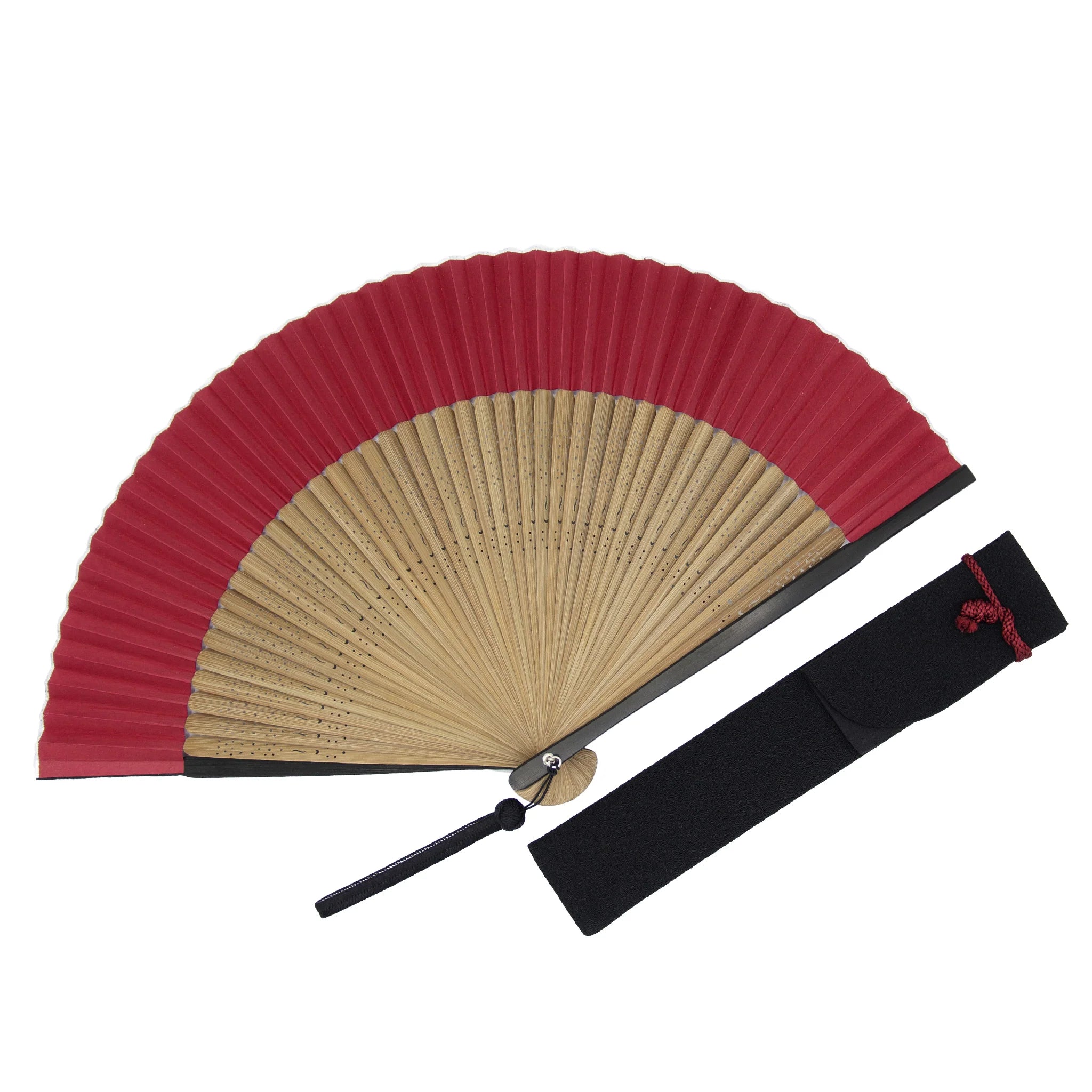 Traditional Japanese Kyo Sensu Folding Fan for Men - Kyoto Crafted Dark Red Enji Color | Perfect for Cultural Events, Gifts & Home Decor