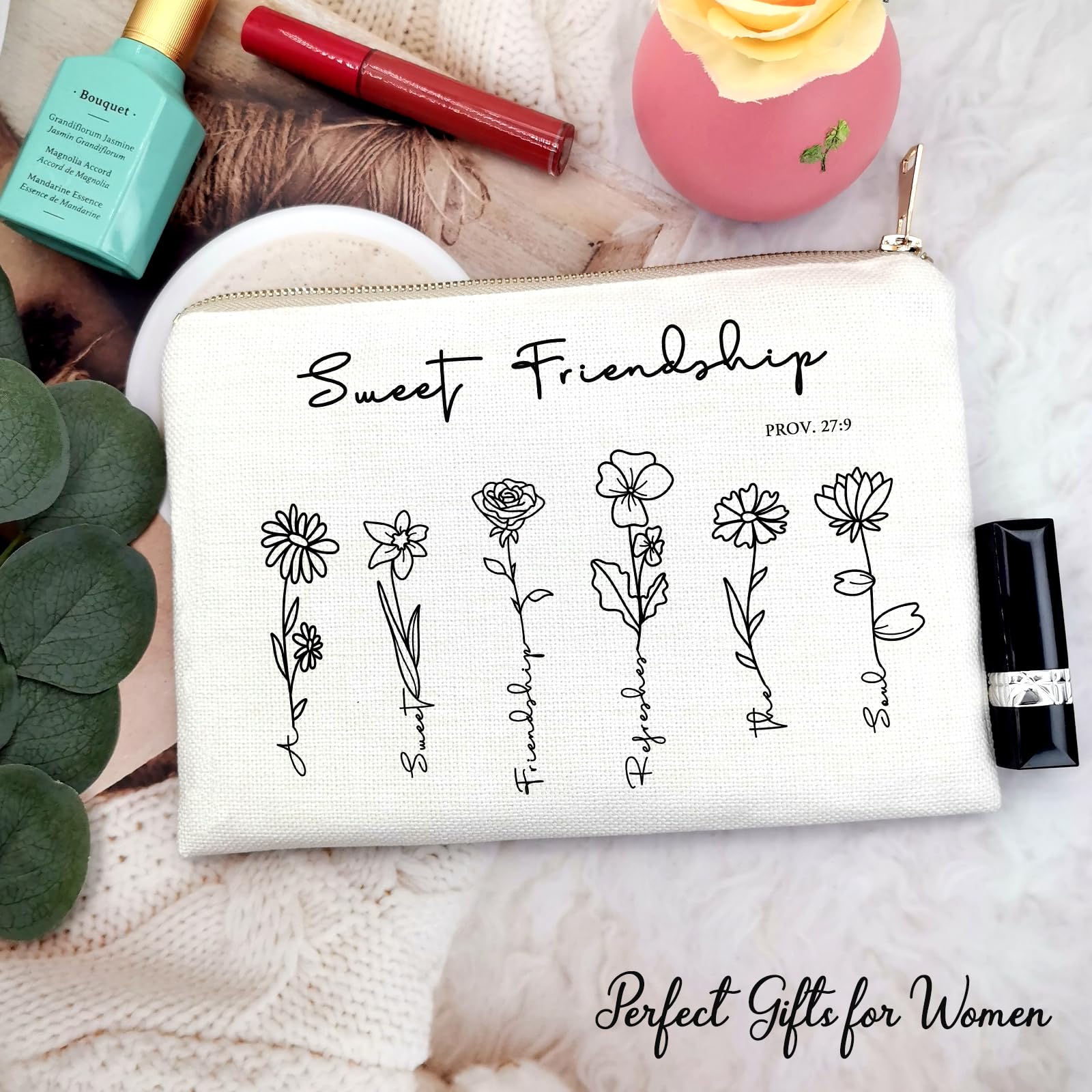 Floral Bible Verse Makeup Bag - Christian Gifts for Women, Inspirational Religious Cosmetic Bag, Faith-Based Birthday Present for Friends - Perfect for Church, Bible Study & Travel