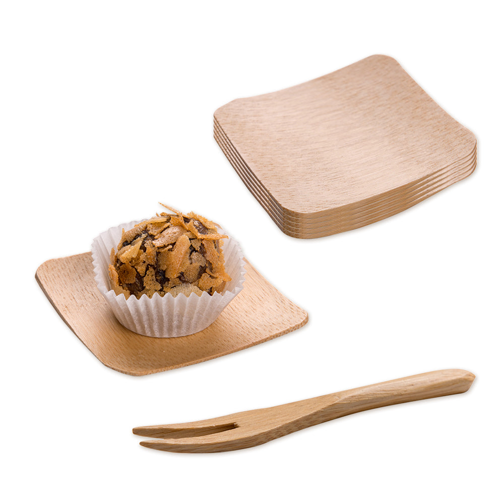 100% Natural Bamboo Square Plates (2.25