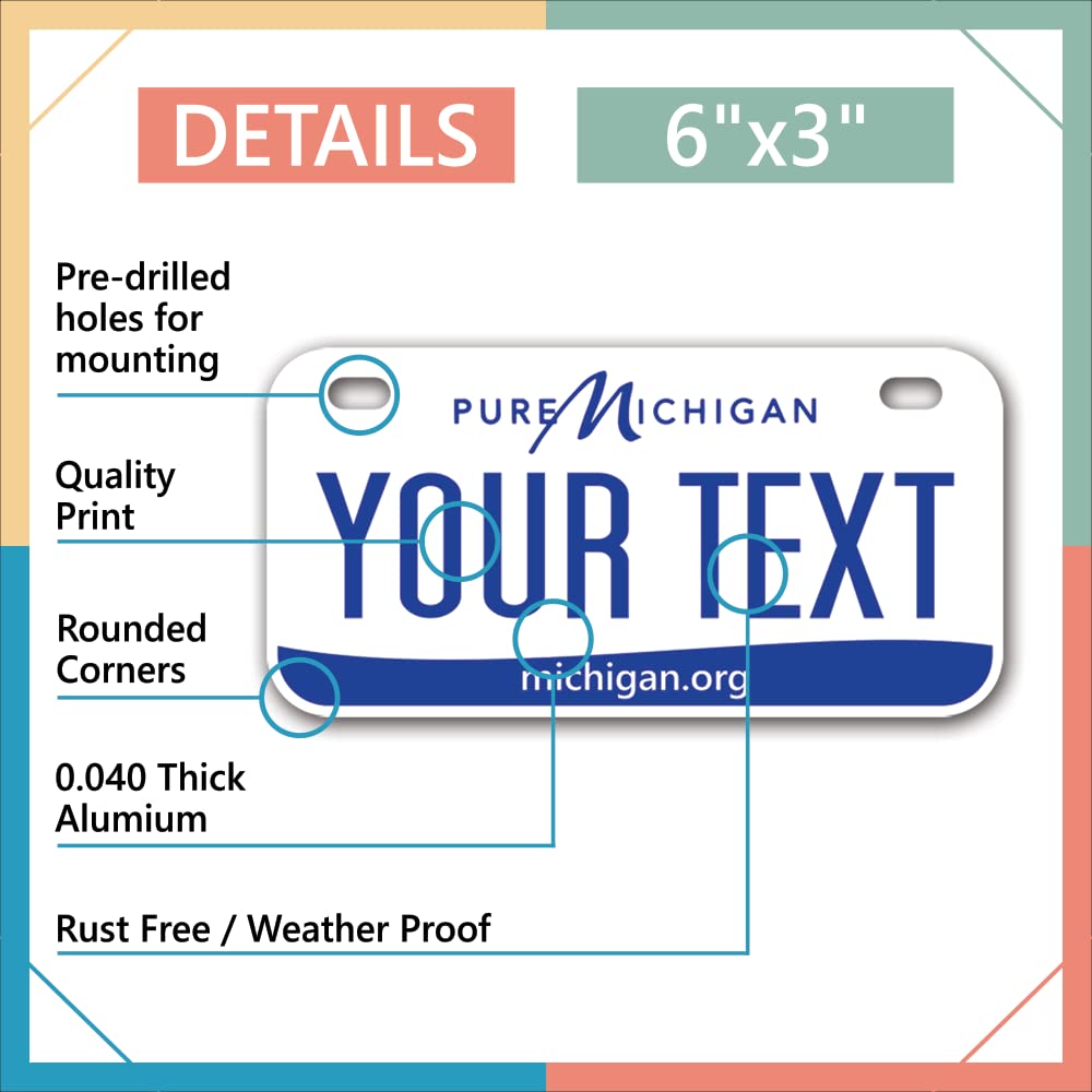Custom Michigan Blue Mini License Plate 6x3 Inch - Personalized Kids Bike Plate | Choose from 50 US States | Perfect for Bicycles, Scooters & Room Decor