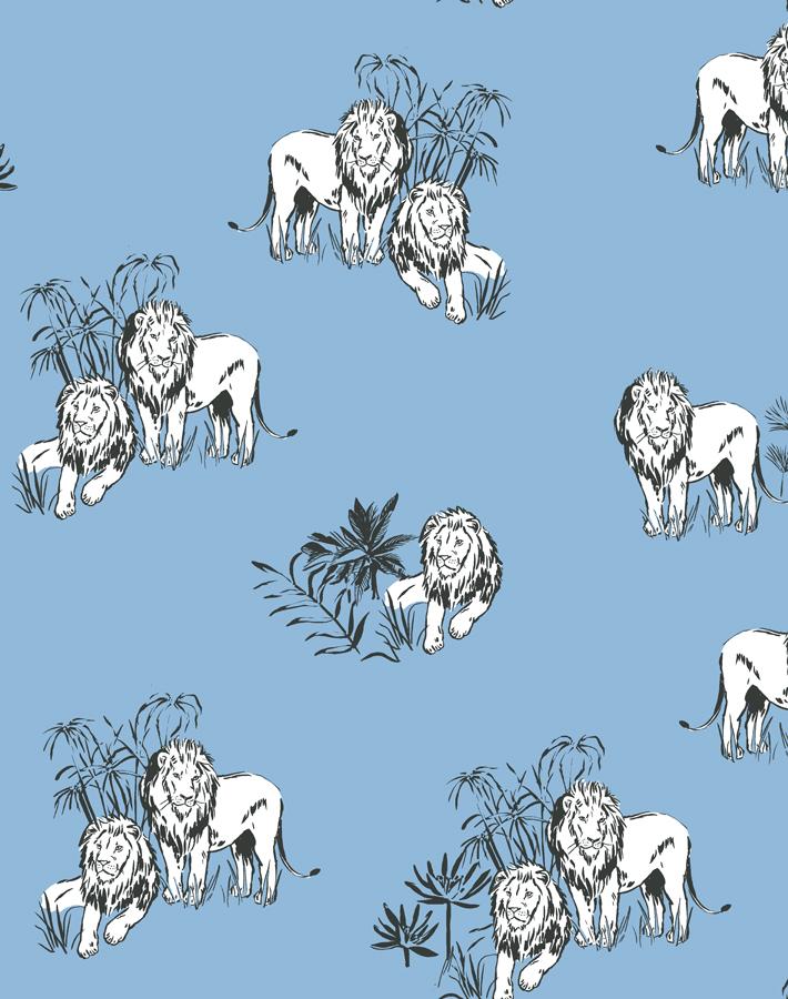 Foliage Lions Wallpaper by Tea Collection - Cornflower Blue Botanical Design for Nursery, Kids Room & Home Decor