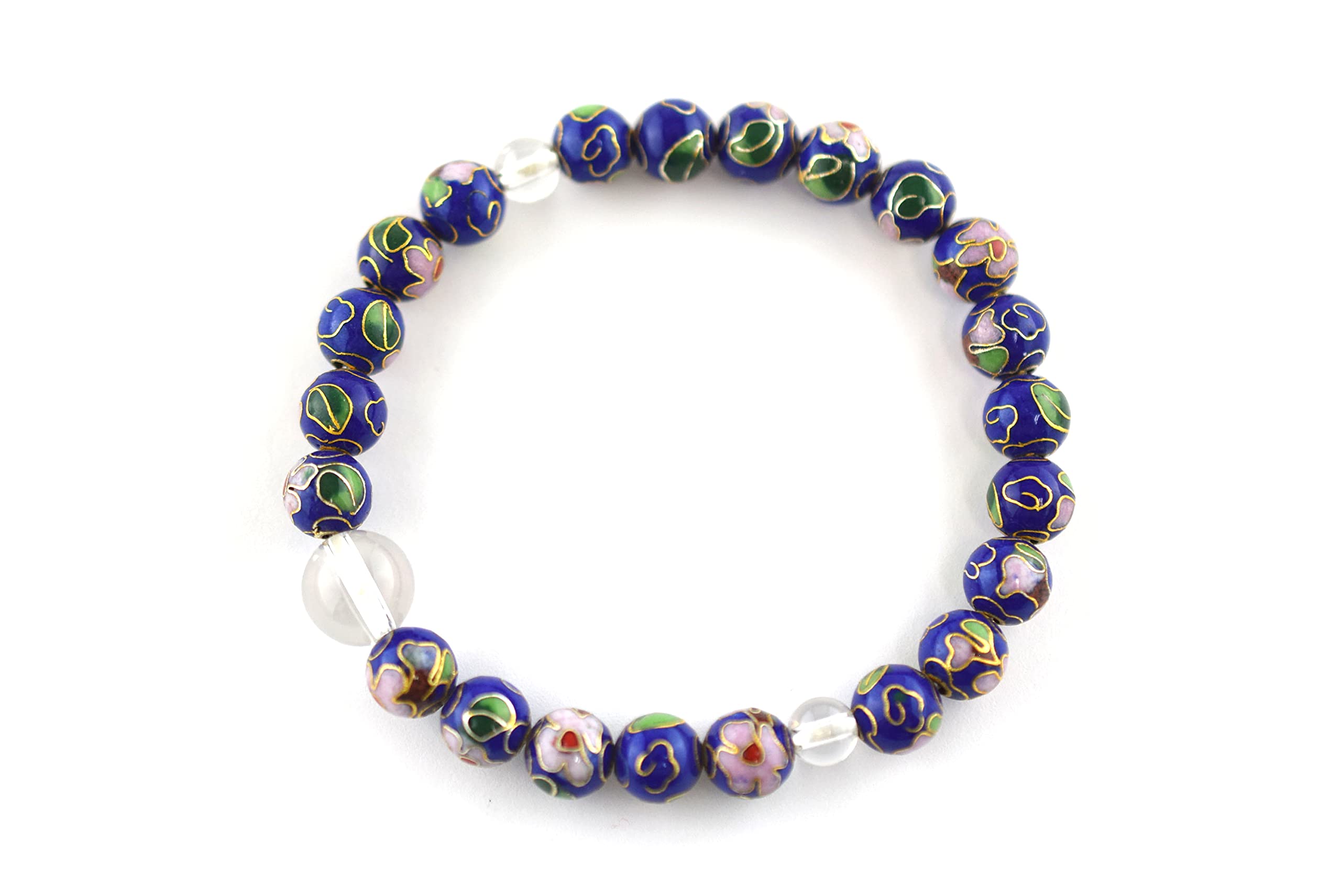 Handmade Japanese Cloisonné Enamel & Clear Crystal Beads Bracelet - Unisex Jewelry Gift for Women & Men - Birthday, Anniversary, Wedding - Perfect for Casual Wear & Special Occasions