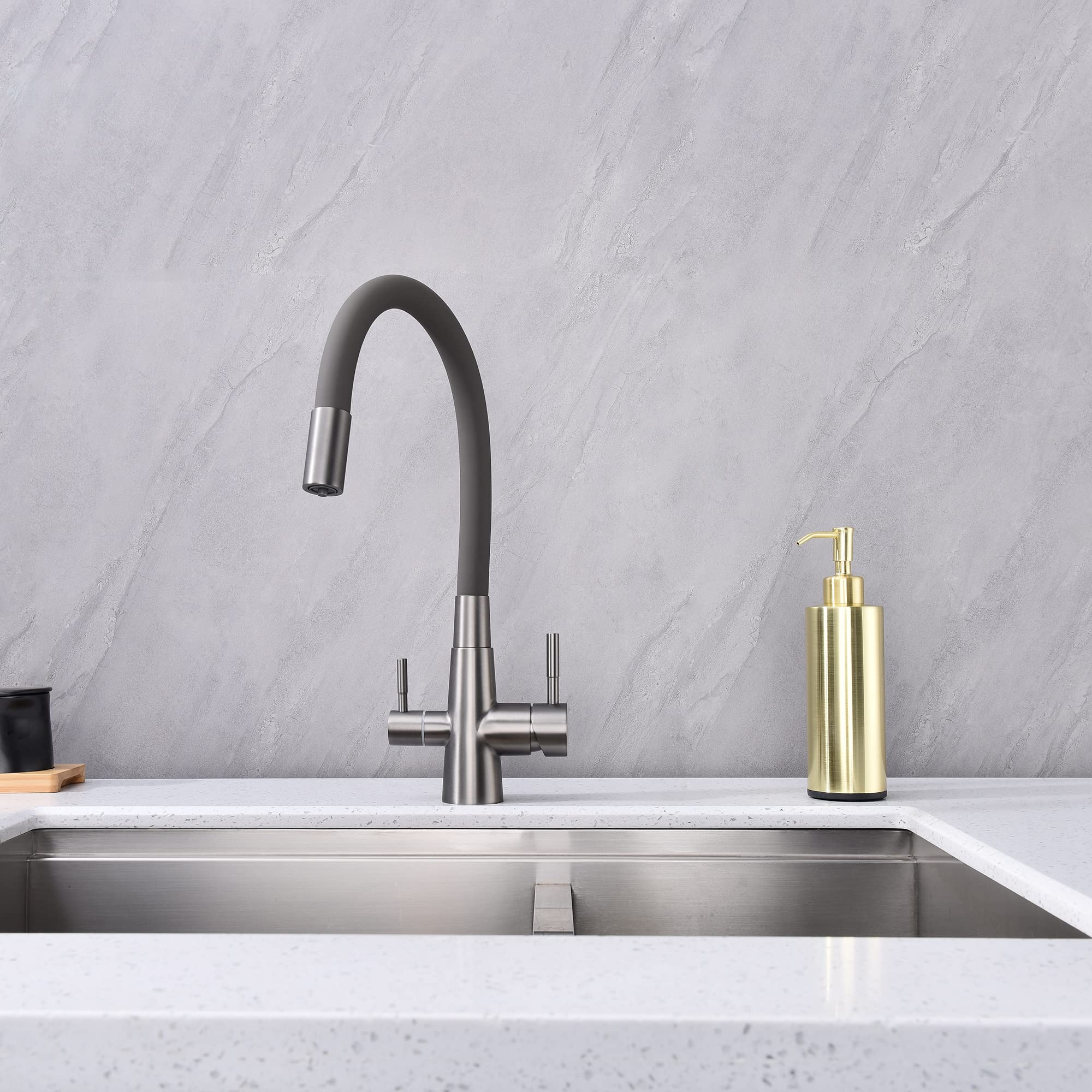 Premium Gold Stainless Steel Soap Dispenser for Kitchen & Bathroom - Elegant Hand Soap Dispenser for Sink Countertop, Dishwashing & Home Decor - TUTEW