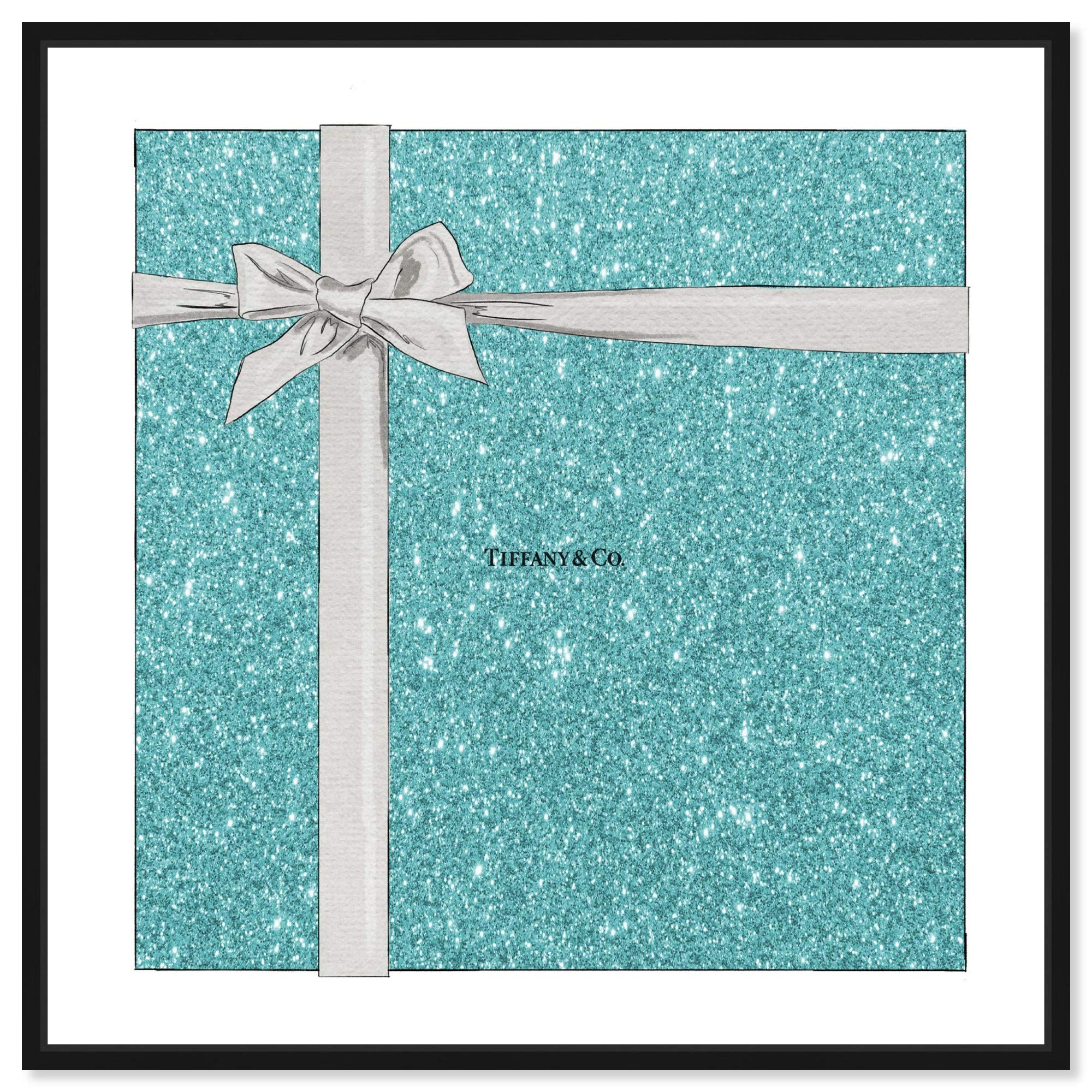 Oliver Gal 'Jewelry Gift Box Glitter' Fashion Wall Art - 12x12 Inch Framed Canvas Print in Blue & Gray | Perfect for Bedroom, Living Room & Office Decor