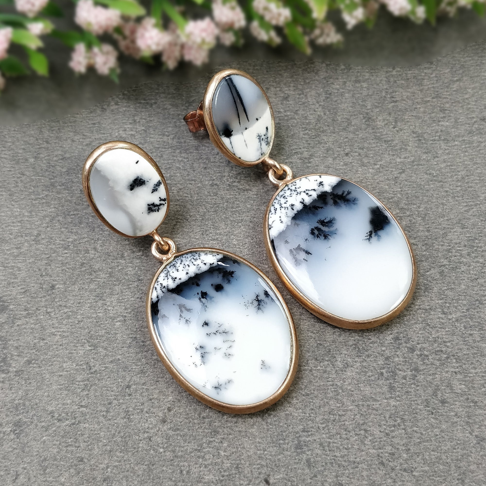 Botswana Agate Gemstone Earrings - 13.44g Natural 925 Sterling Silver Rose Gold Plated Oval Bezel Set Push Back Stud Earrings for Women | Elegant Jewelry Gift for Birthday, Anniversary & Special Occasions