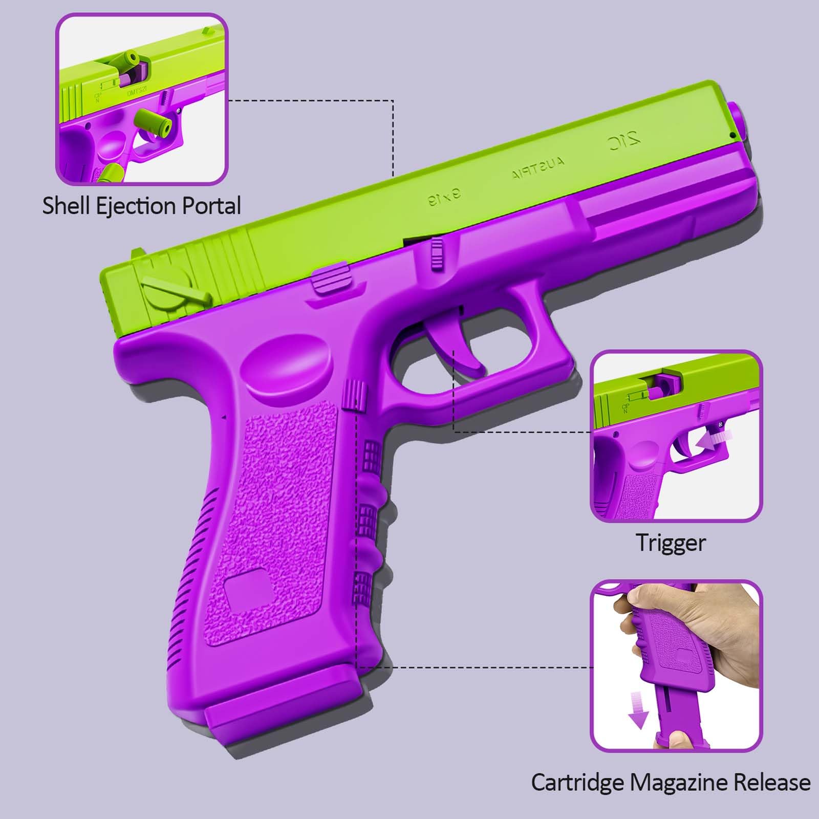 Realistic Shell Ejecting 1911 Toy Gun - 2 Pack with 10 Loadable Shells (Non-Firing) - Stress Relief Fidget Toy for Kids & Adults - Perfect Gift for Birthday & Halloween - Purple - Great for Role Play, Collecting & Sensory Play